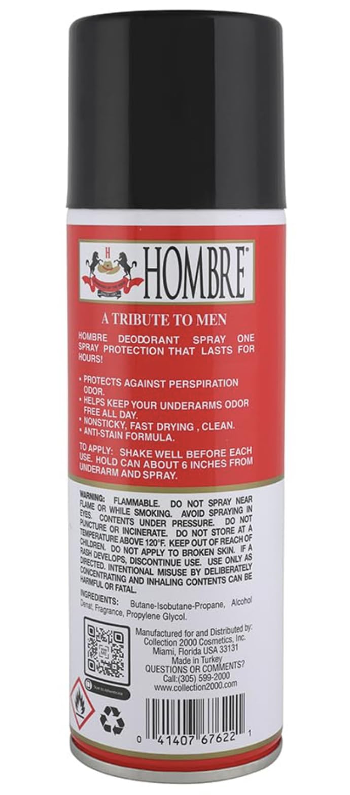 HOMBRE Red Deodorant Body Spray Classic for Men 5.5oz-156g (3 Pack) - Long-Lasting Odor Protection