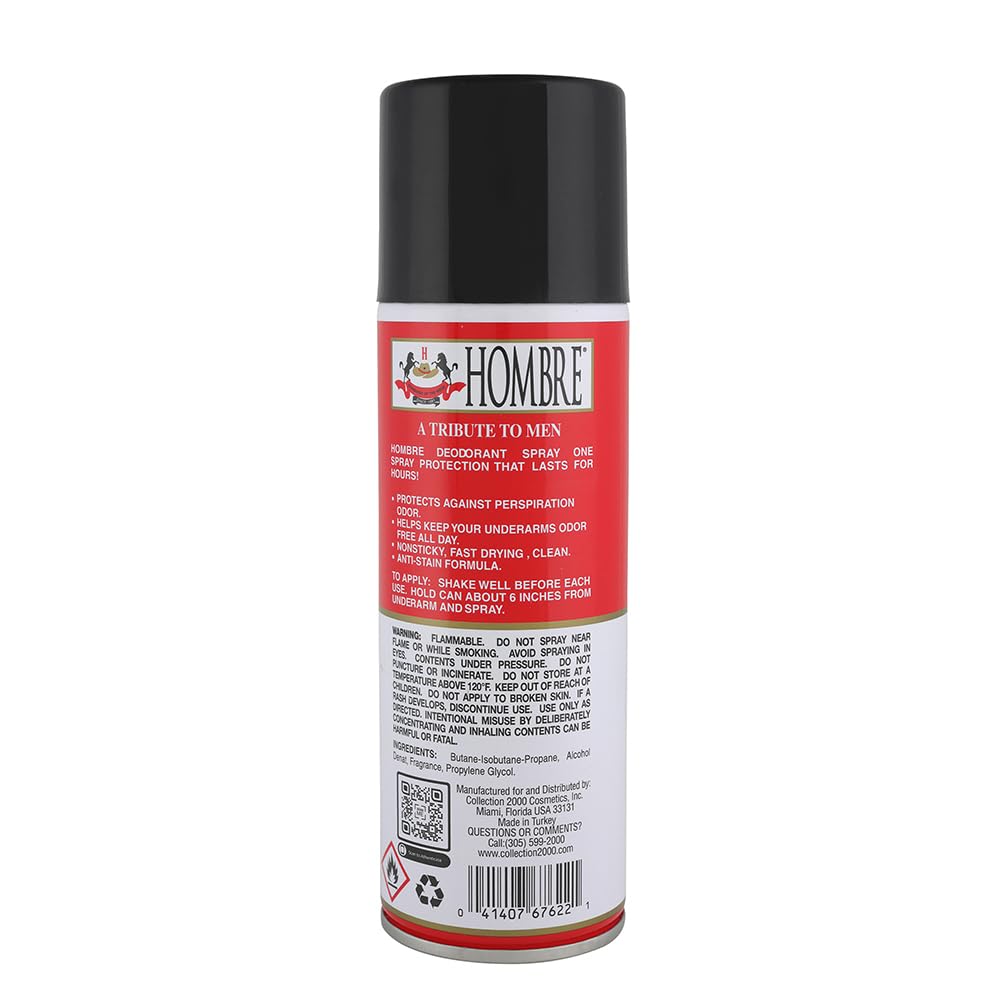 HOMBRE Red Deodorant Body Spray Classic for Men – 5.5oz / 156g (2 Pack)