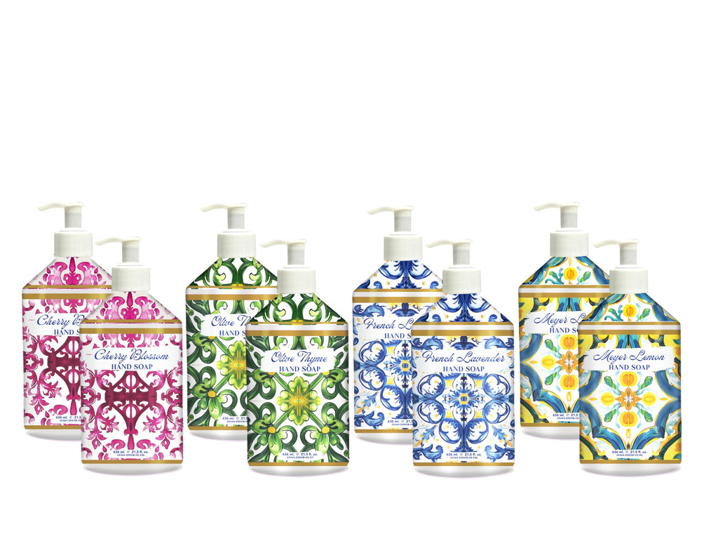 Home & Body Company Dolce Breeza Hand Soap 8 Pack – 4 Scents (Cherry Blossom, Olive Thyme, French Lavender, Meyer Lemon) | 21.5 oz Pump Bottles