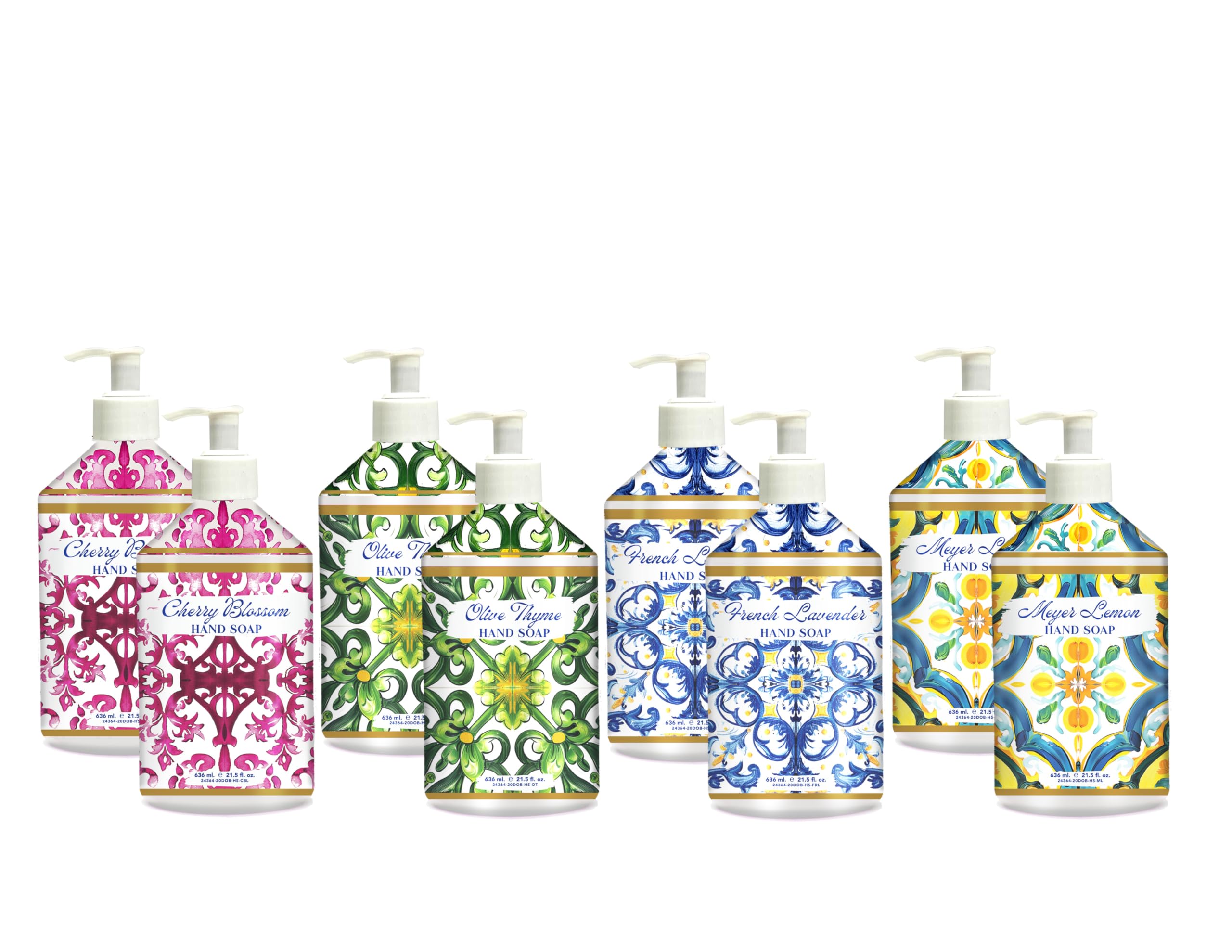 Home & Body Company Dolce Breeza Hand Soap 8 Pack – 4 Scents (Cherry Blossom, Olive Thyme, French Lavender, Meyer Lemon) | 21.5 oz Pump Bottles