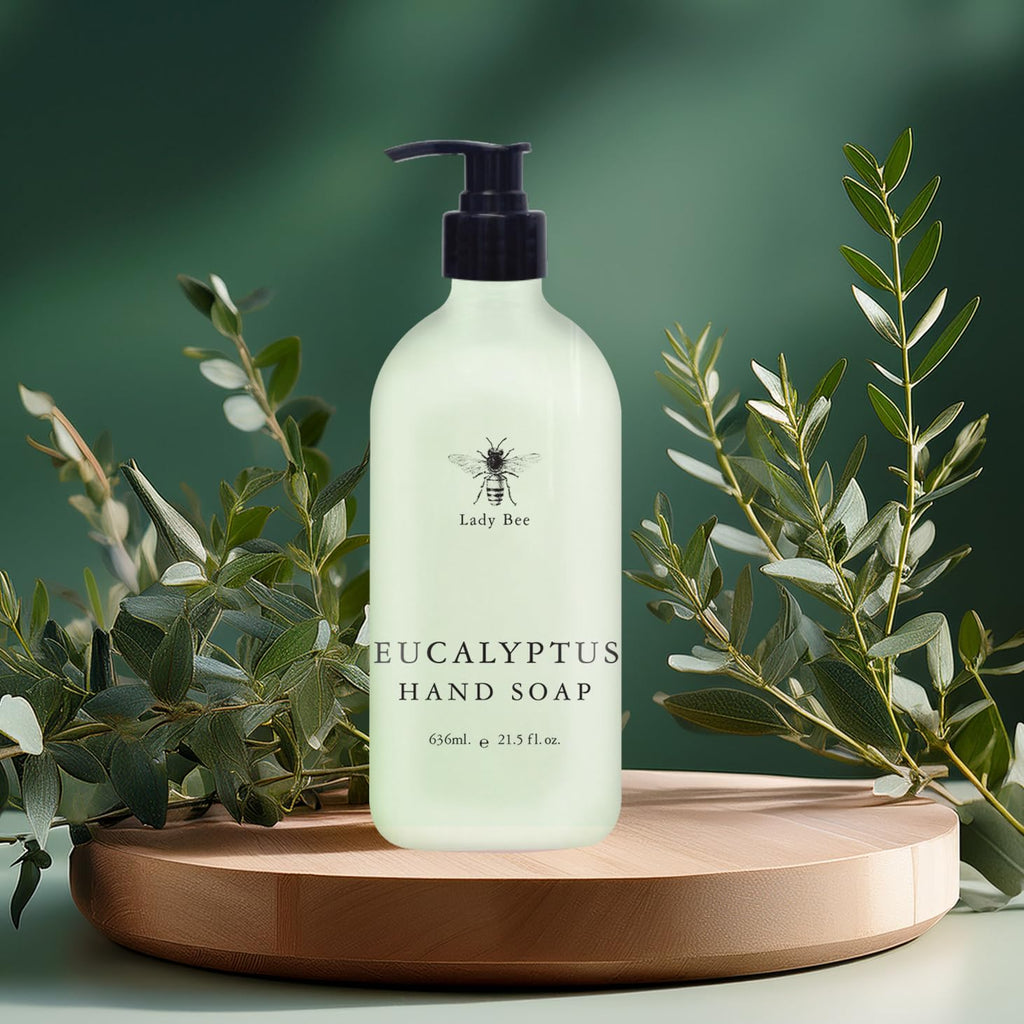 Home & Body Company Lady Bee Hand Soap Set – 4 Pack (21.5 fl oz Each) with Eucalyptus, Lavender, Tea Tree Mint & Honey Almond