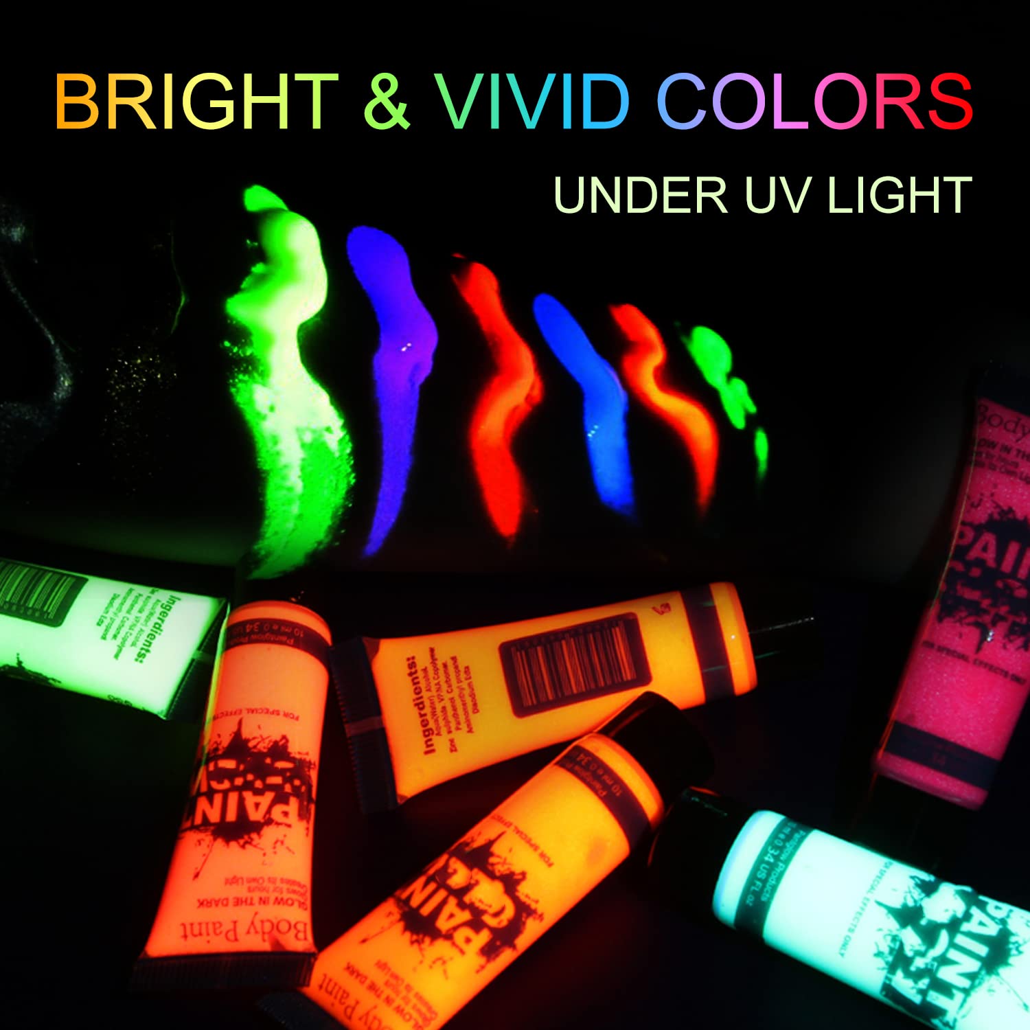 HomeHere Glow in Dark Face & Body Paint – UV Neon Fluorescent Colors (6-Tube Set)