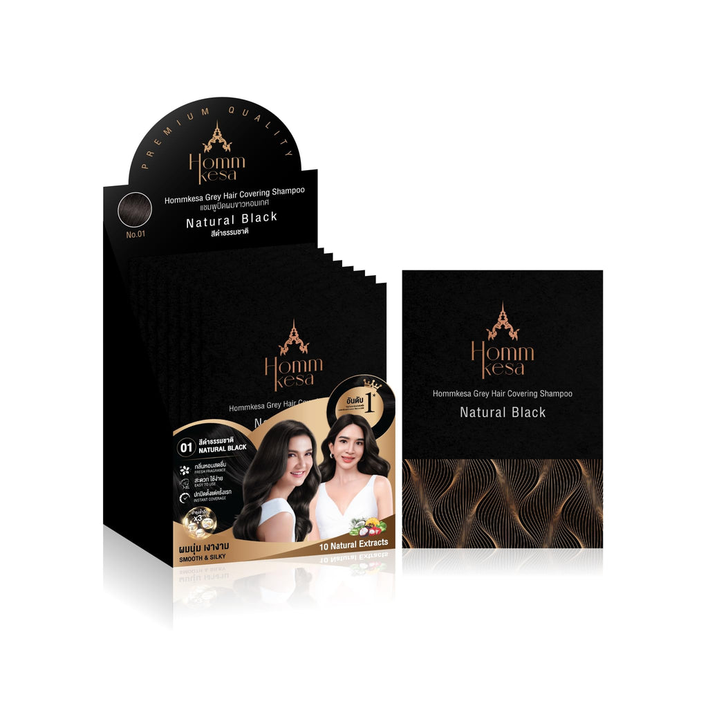 Hommkesa Grey Hair Covering Shampoo (6 Pack) – 3-in-1 Dye & Nourish for Grey Hair (Natural Black)