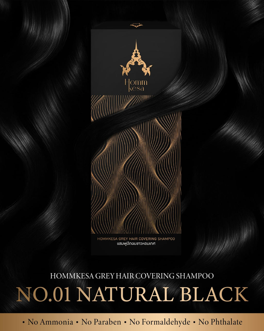 Hommkesa Grey Hair Covering Shampoo (6 Pack) – 3-in-1 Dye & Nourish for Grey Hair (Natural Black)