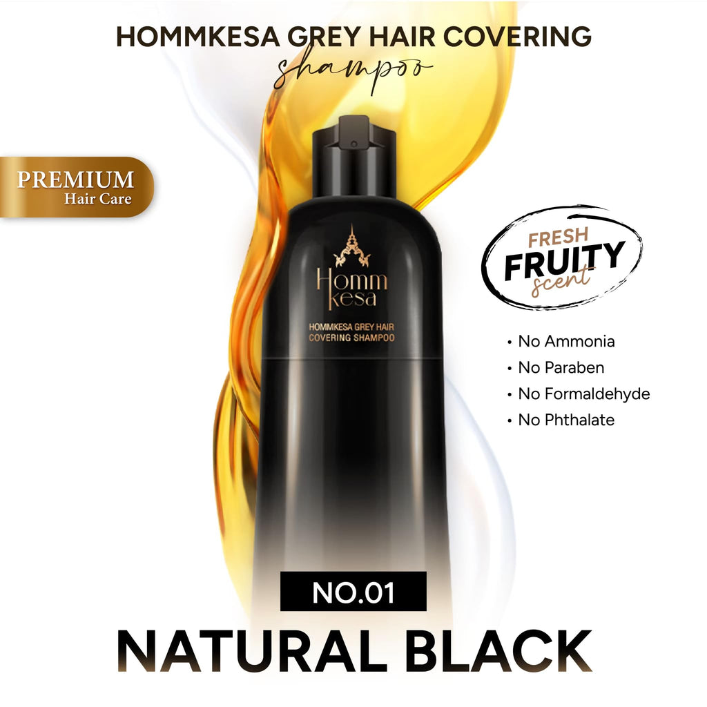 Hommkesa Grey Hair Covering Shampoo (6 Pack) – 3-in-1 Dye & Nourish for Grey Hair (Natural Black)