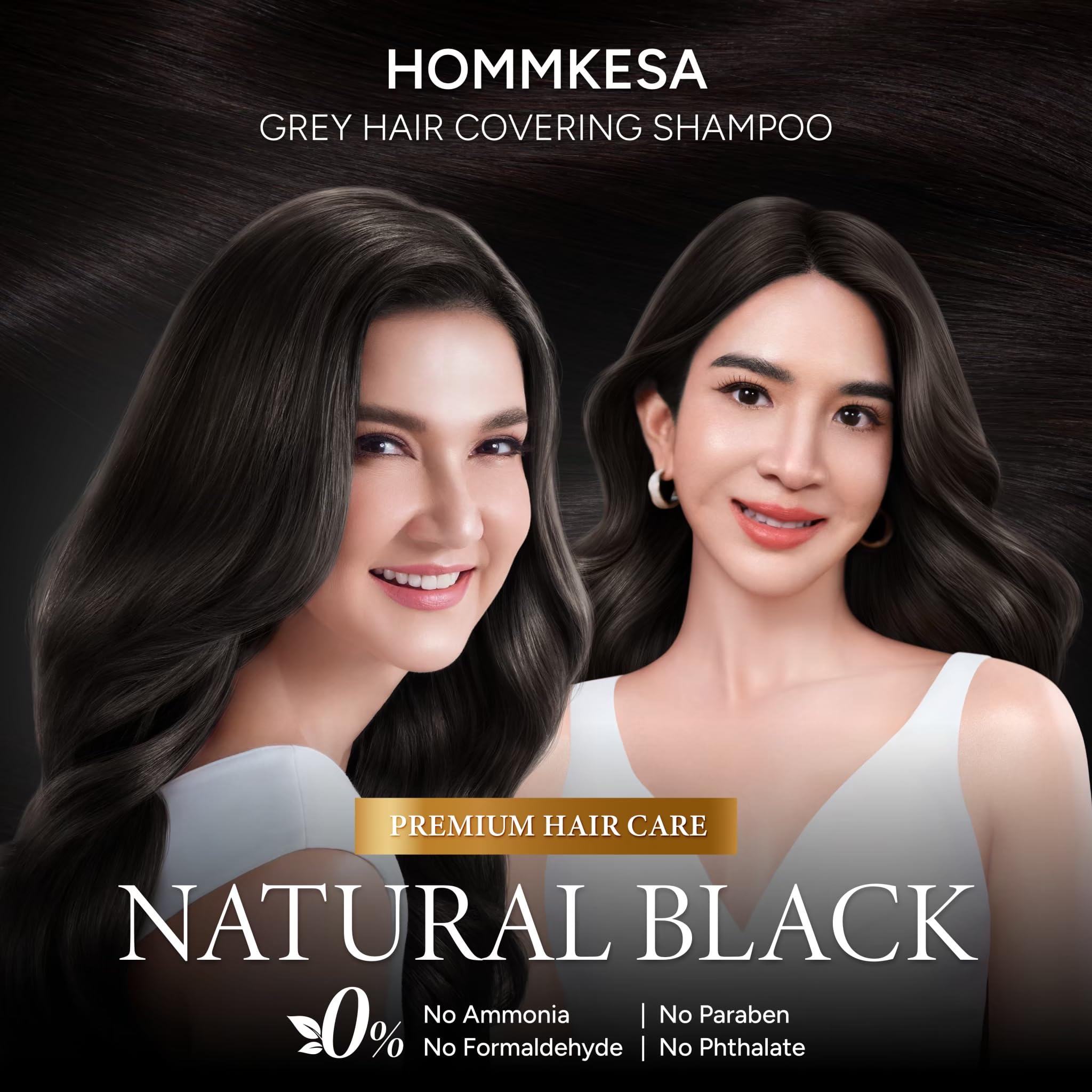 Hommkesa Grey Hair Covering Shampoo (6 Pack) – 3-in-1 Dye & Nourish for Grey Hair (Natural Black)
