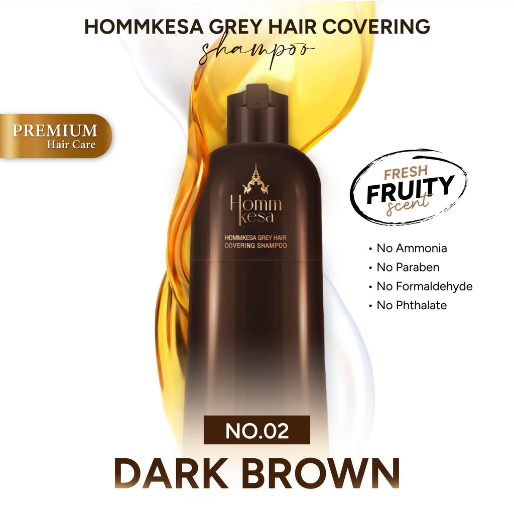 Hommkesa Grey Hair Covering Shampoo – Premium 3-in-1 Dye for Grey Hair (Dark Brown)