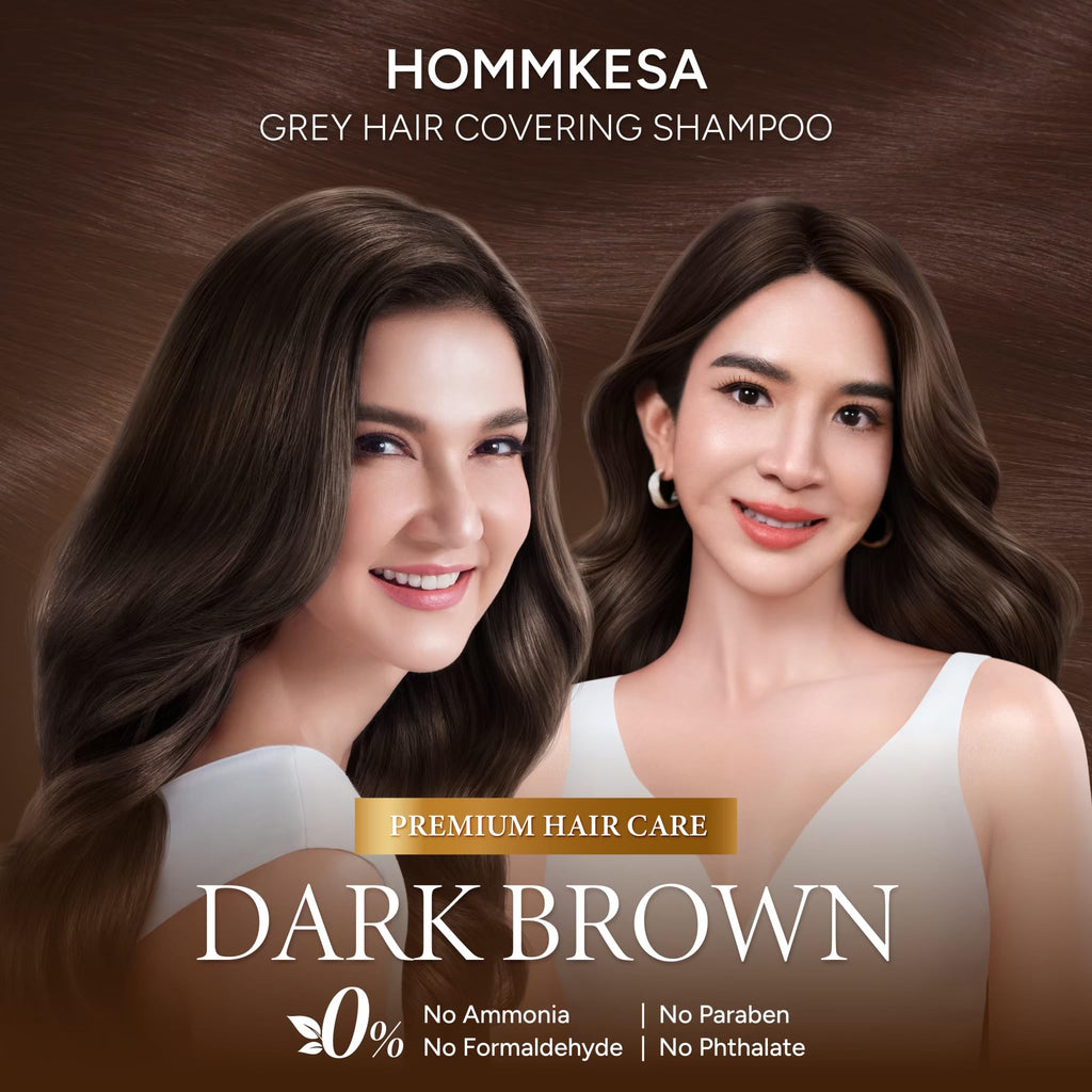 Hommkesa Grey Hair Covering Shampoo – Premium 3-in-1 Dye for Grey Hair (Dark Brown)