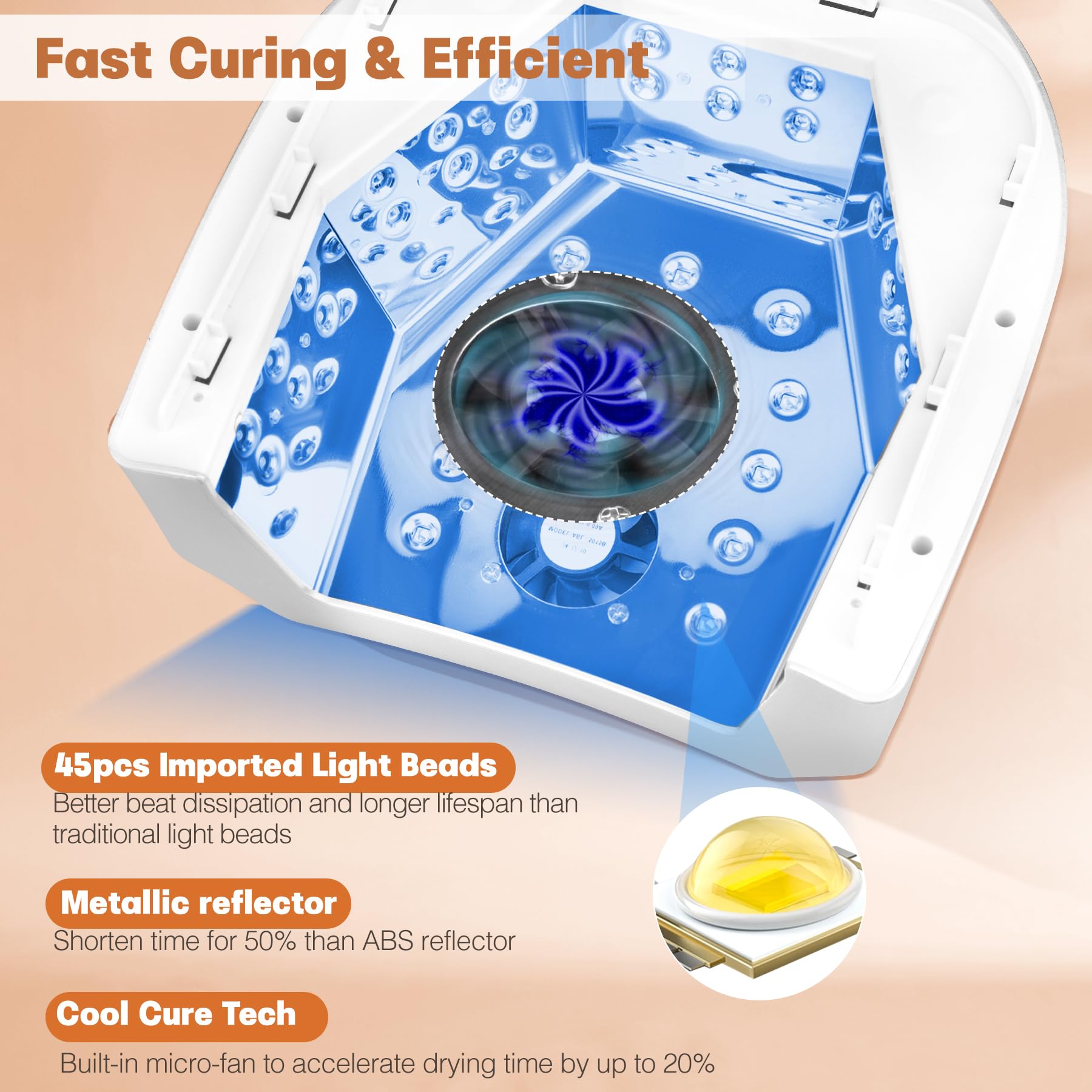 HoMove 72W Cordless UV LED Nail Lamp with Fan — Pro Gel Curing for Salon and Home (Silver)