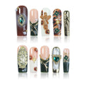 Homsera 3D Angel Press-On Nails - Coffin Shape, Luxury Golden Divine Design