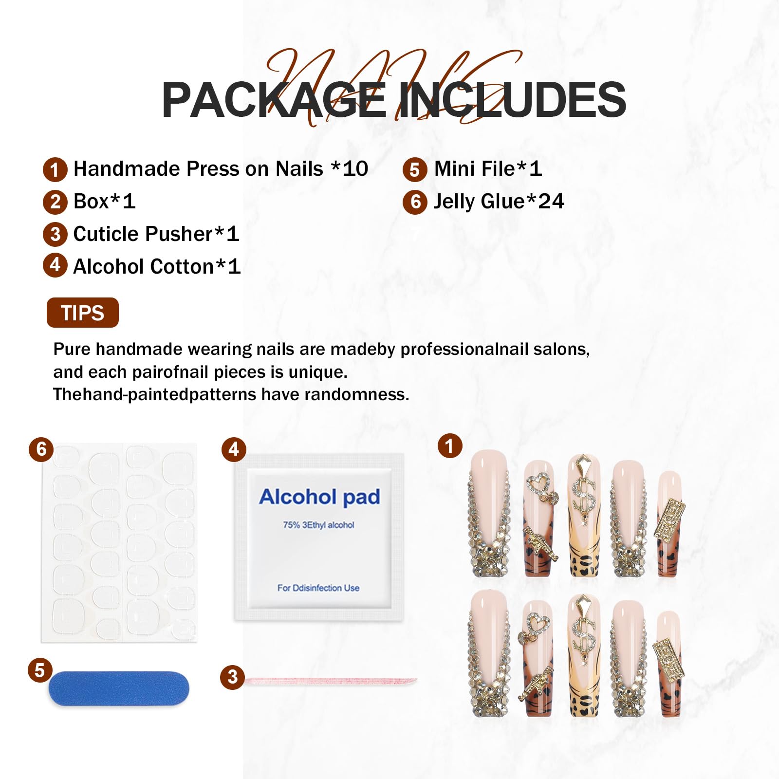 Homsera Gilded Wild Spot Press-On Nails – Handmade Exotic Prints with Metallic Motifs