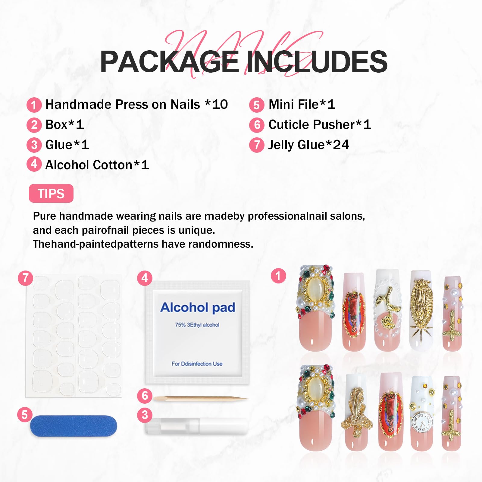 Homsera Celestial Sanctuary Square Press-On Nails – 3D Angel Wings & Halo Design