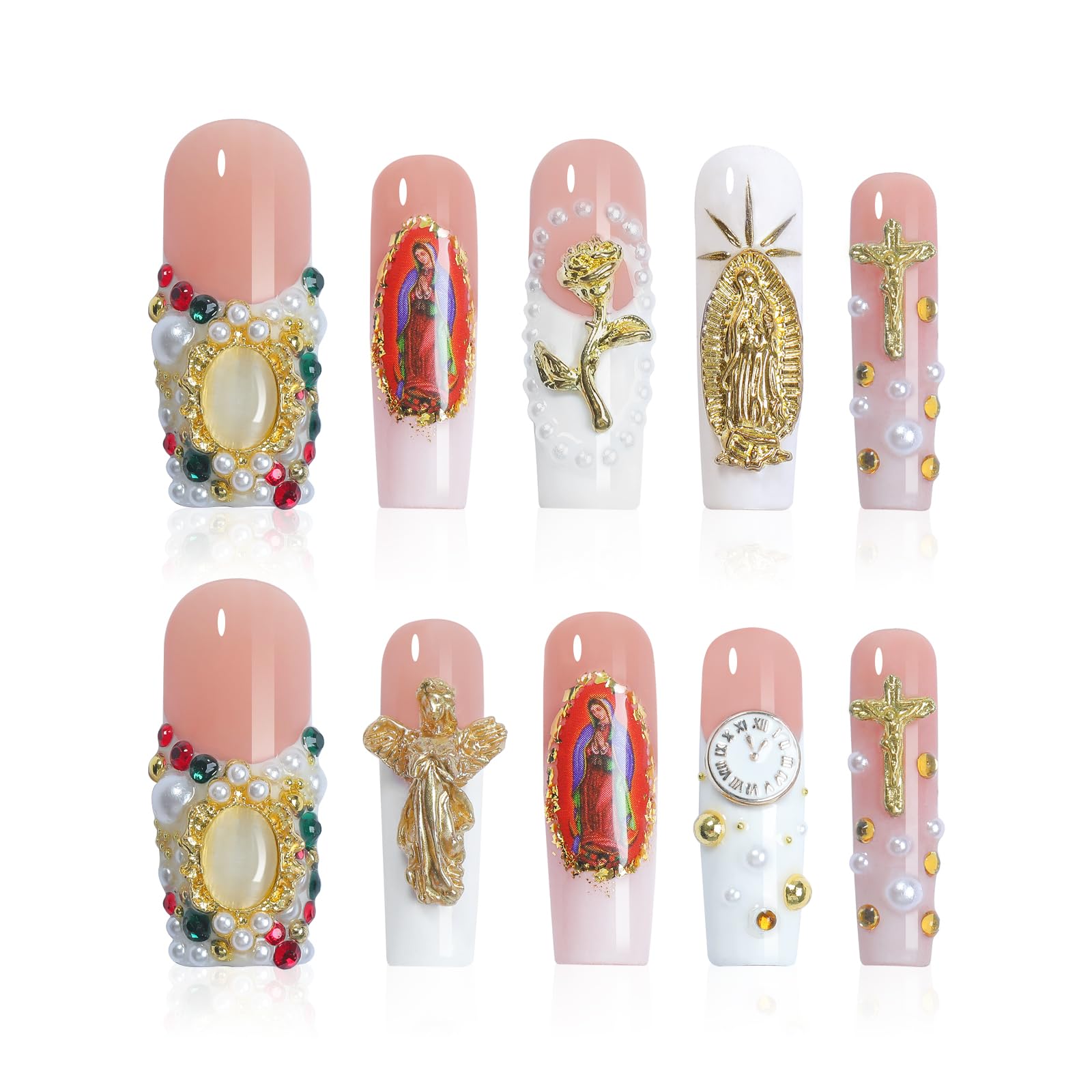 Homsera Celestial Sanctuary Square Press-On Nails – 3D Angel Wings & Halo on Ethereal Base