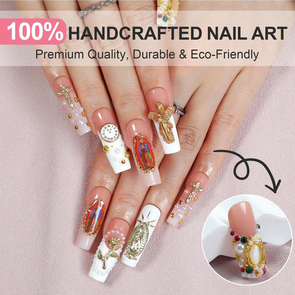 Homsera Celestial Sanctuary Square Press-On Nails – 3D Angel Wings & Halo on Ethereal Base for Solemn Occasions