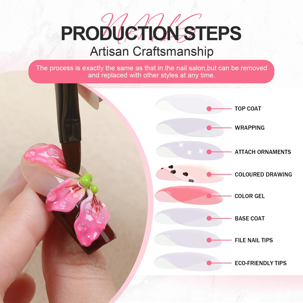 Homsera Handmade Long Coffin Press-On Nails – Reusable Glossy Stick-On Nails for Women