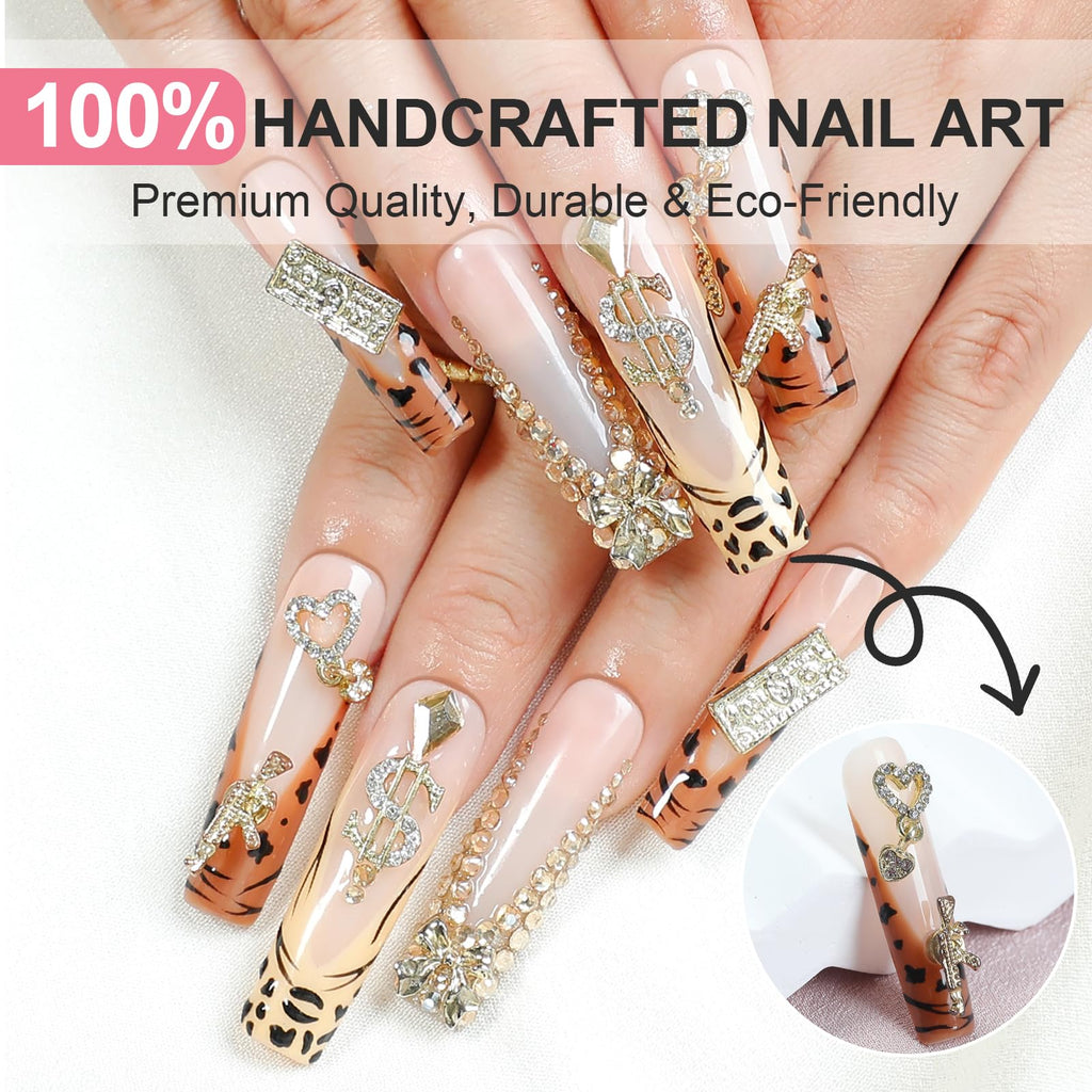 Homsera Gilded Wild Spot Press-On Nails – Handmade Exotic Prints with Metallic Motifs