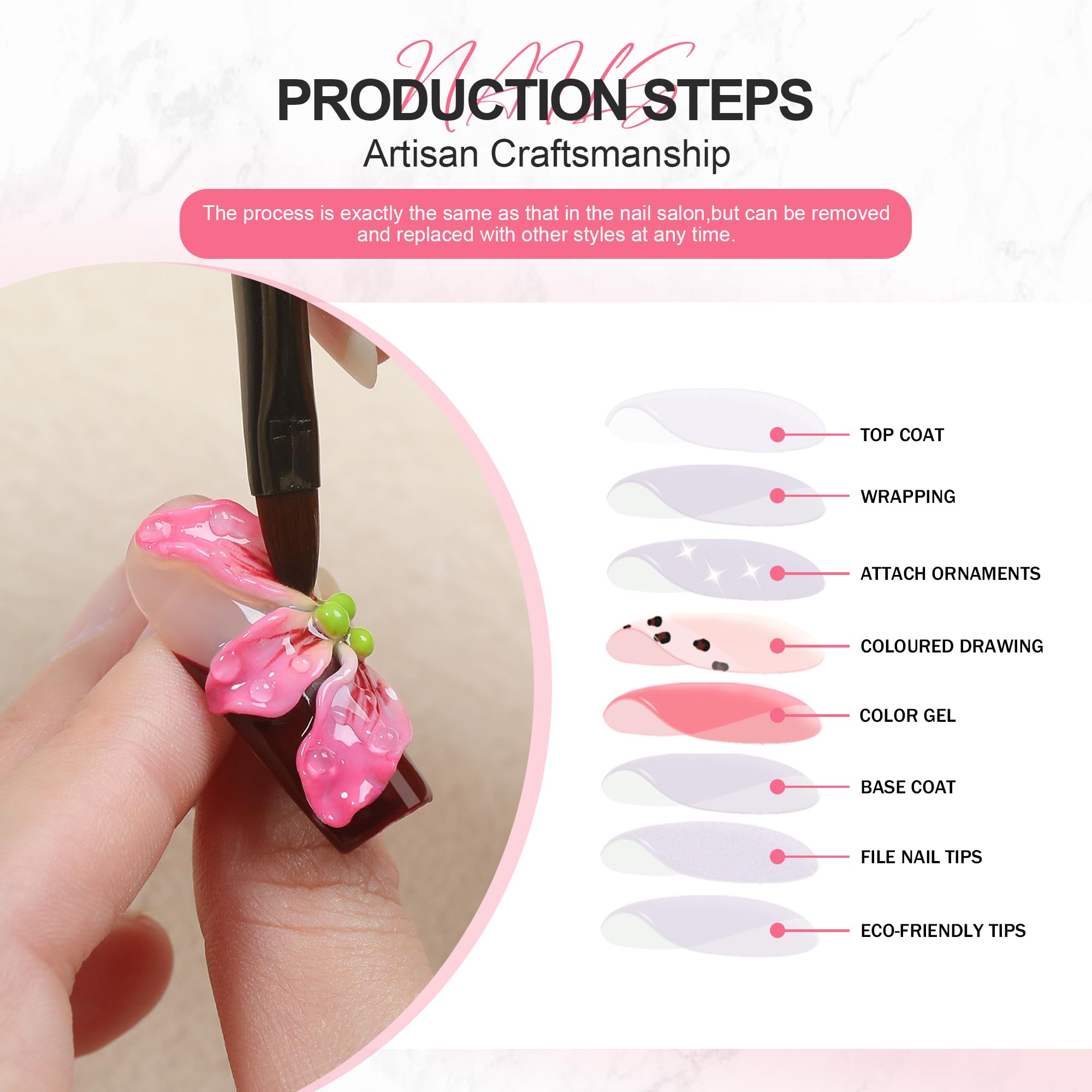Homsera Luxury Soft Pink Press-On Nails – Handmade Square Nails for Weddings & Special Events