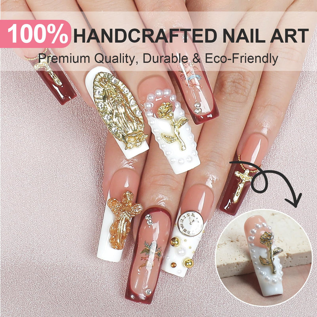 Homsera Handmade Long Coffin Press-On Nails – Reusable Glossy Stick-On Nails for Women