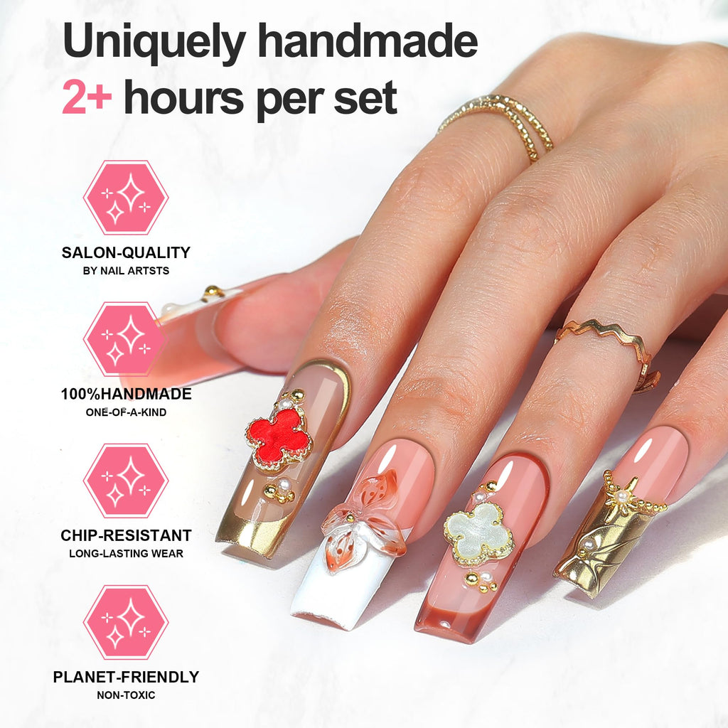 Homsera Luxury Soft Pink Press-On Nails – Handmade Square Nails for Weddings & Special Events
