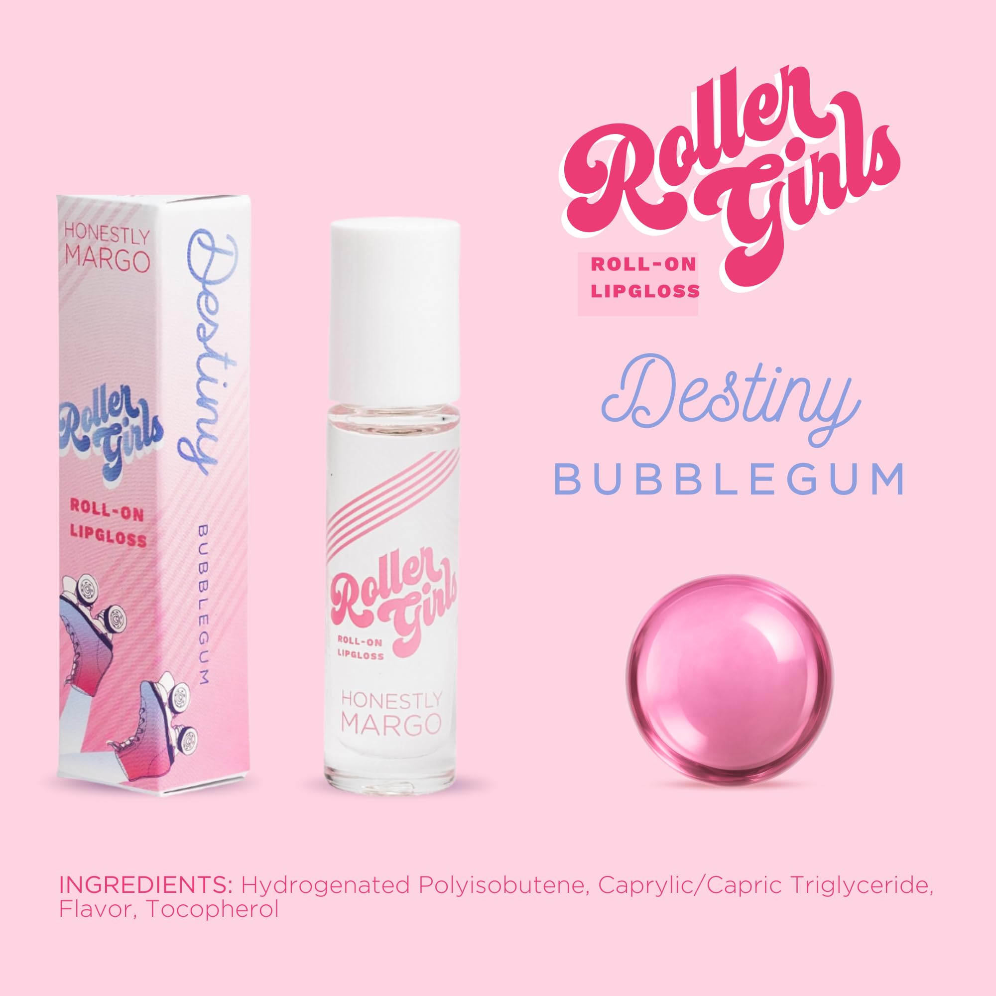Honestly Margo Roller Girl Roll-On Lip Gloss – Bubblegum Destiny (Pack of 2) Hydrating, Non-Sticky Shine