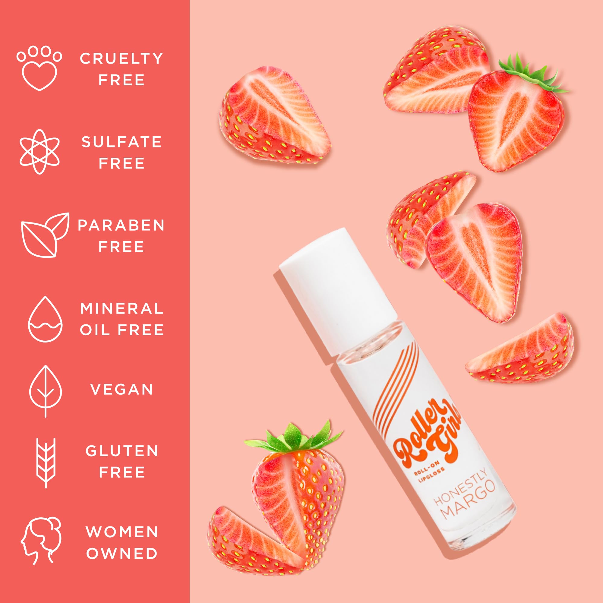 Honestly Margo Roller Girl Roll-On Lip Gloss (Strawberry Amber) – Hydrating, Non-Sticky Gloss, 2-Pack