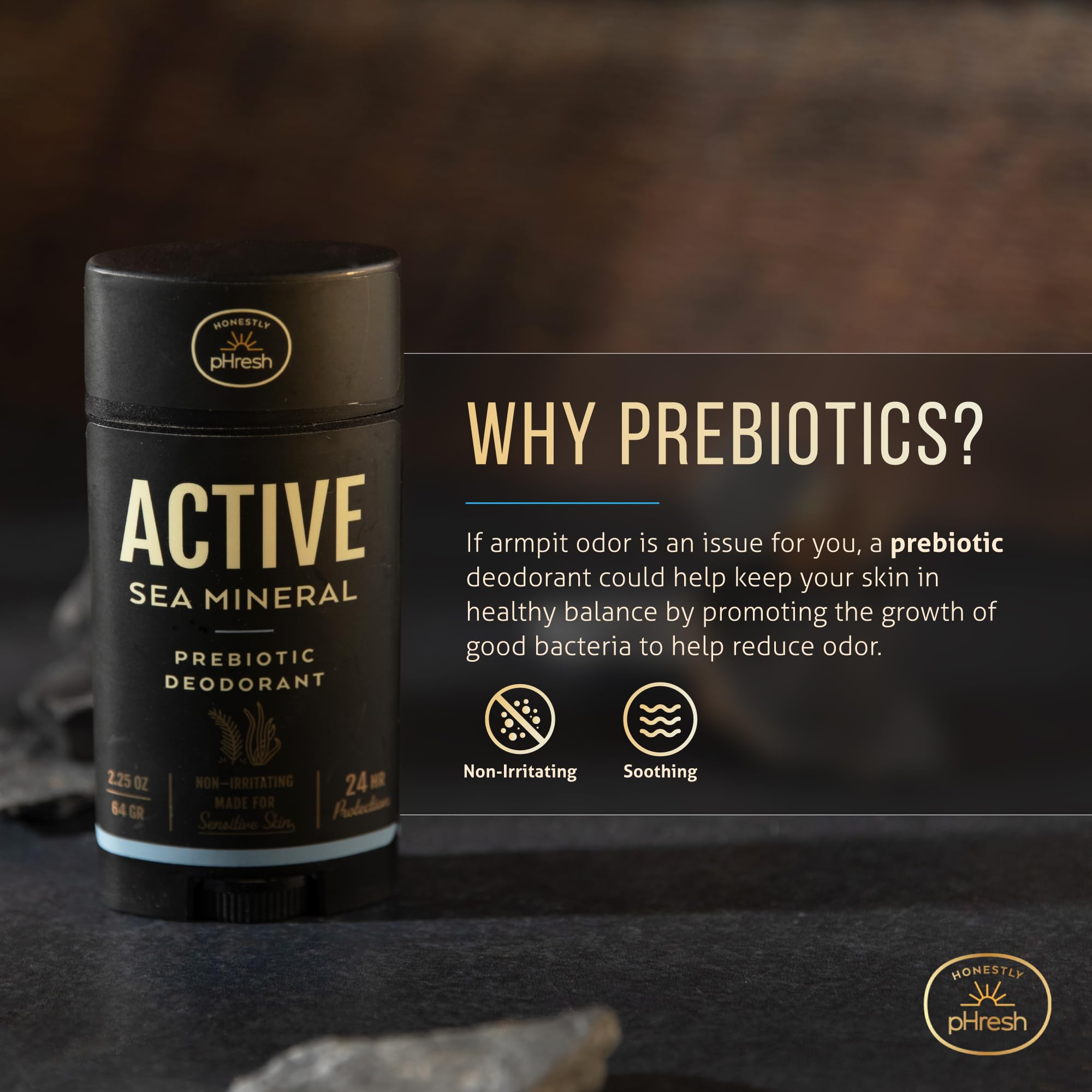 Honestly pHresh Prebiotic Deodorant for Men – Aluminum & Baking Soda Free, 24h Odor Protection, USA Made