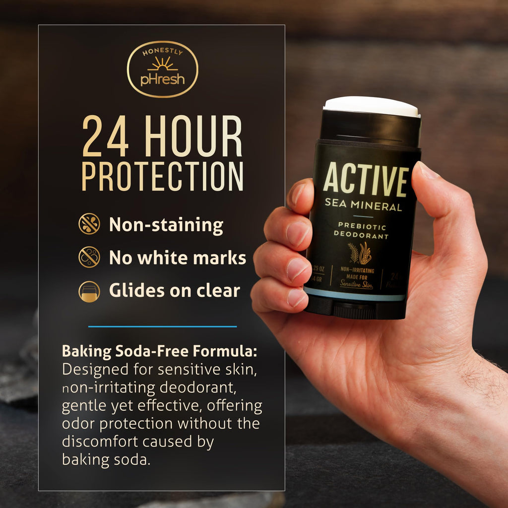 Honestly pHresh Prebiotic Deodorant for Men – Aluminum & Baking Soda Free, 24h Odor Protection, USA Made