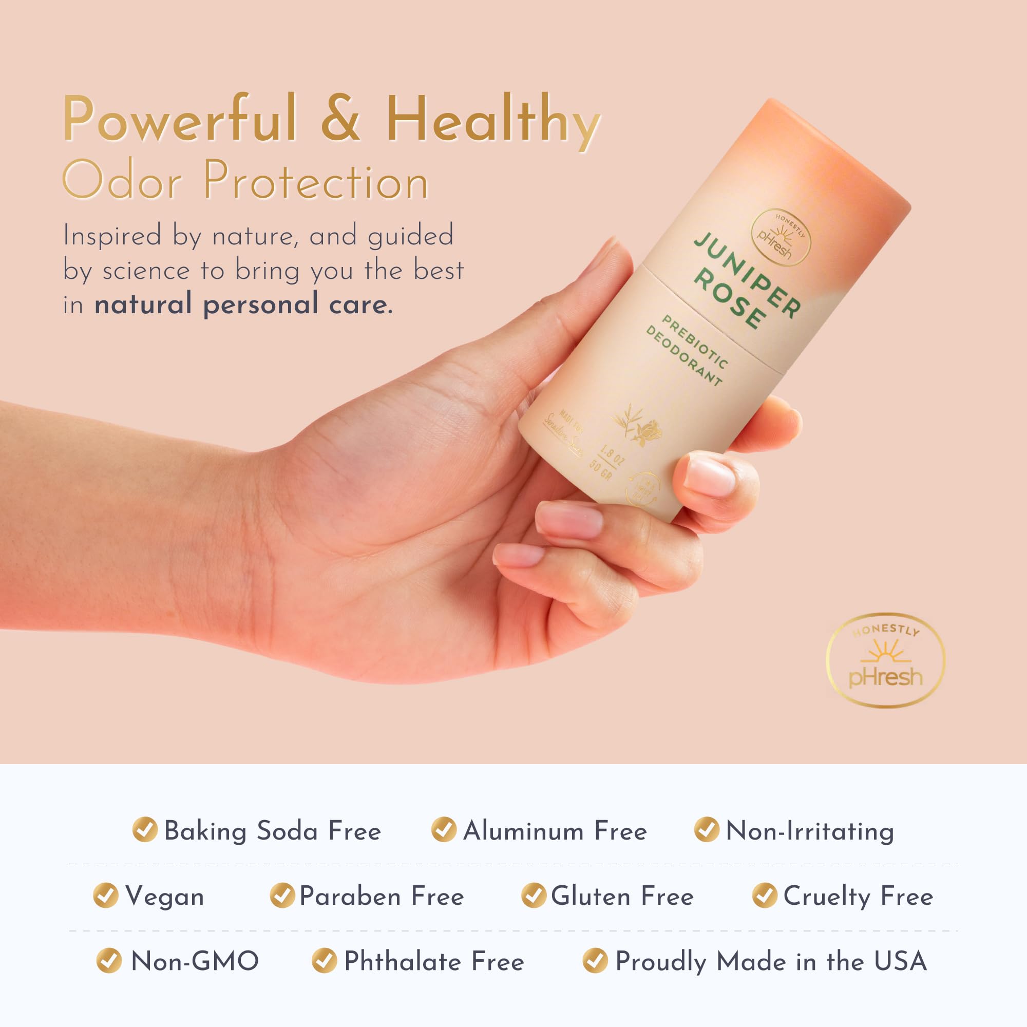 Honestly pHresh Twist-Up Deodorant — Baking Soda Free, Prebiotic Formula, Aluminum-Free | Juniper Rose