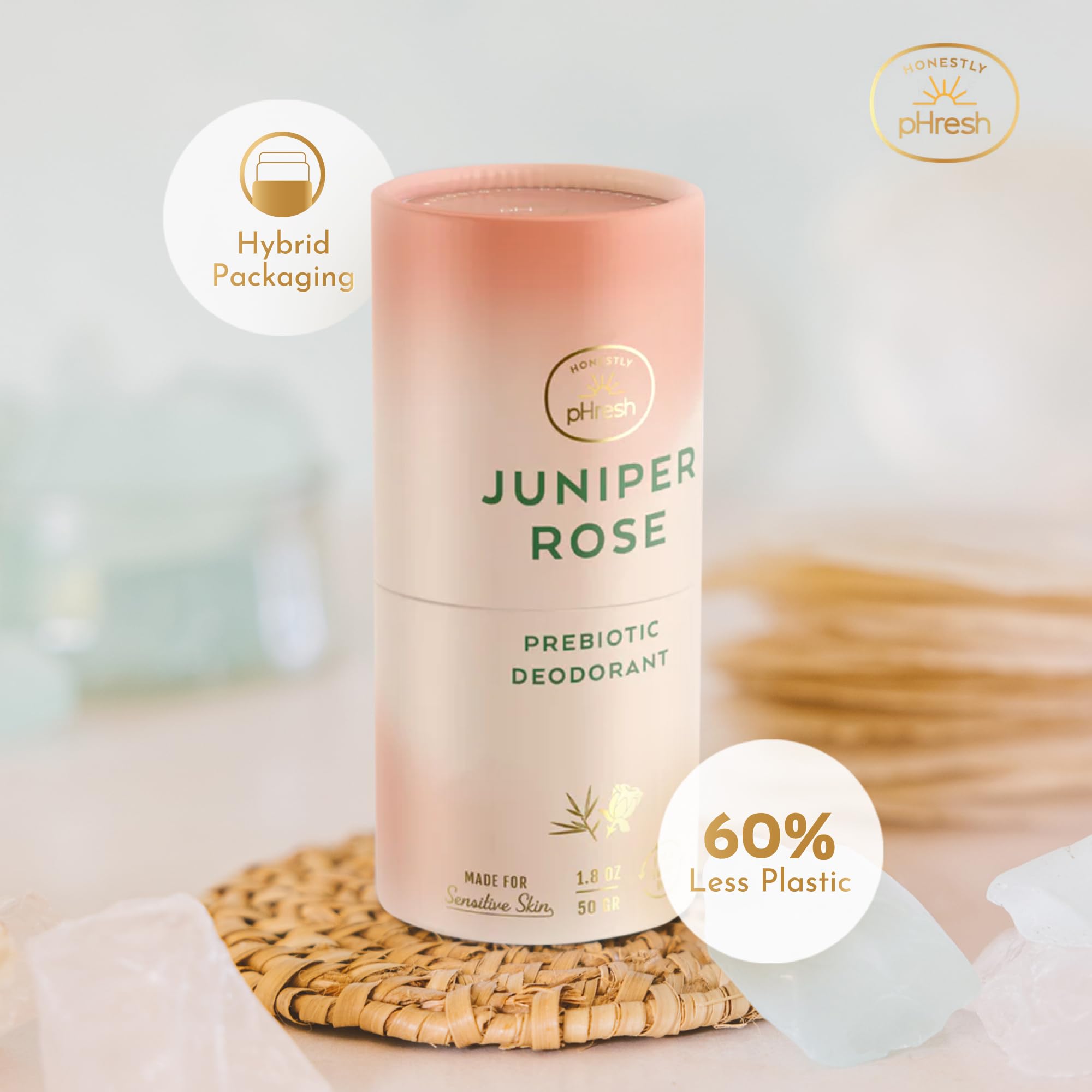 Honestly pHresh Twist-Up Deodorant — Baking Soda Free, Prebiotic Formula, Aluminum-Free | Juniper Rose
