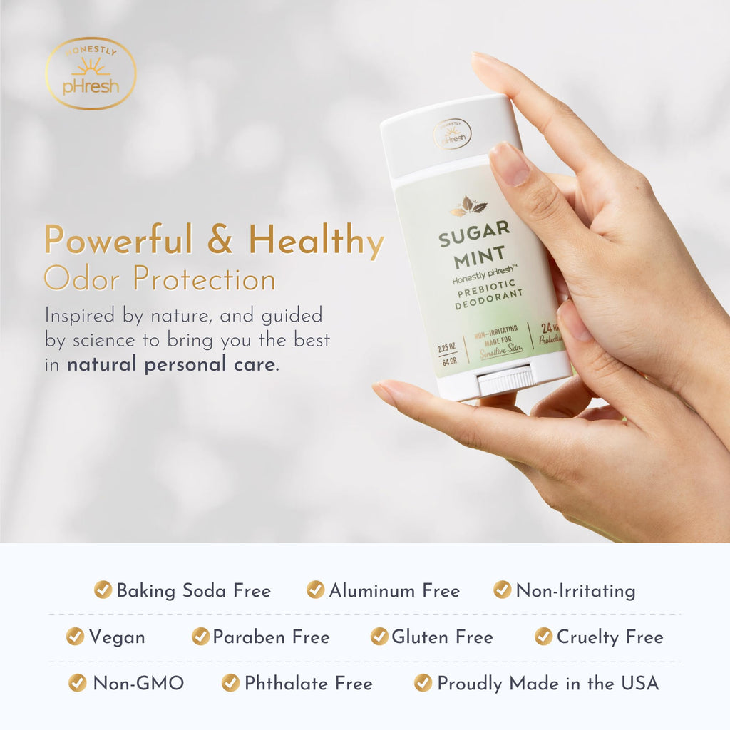 Honestly pHresh Prebiotic Natural Deodorant for Women – Aluminum & Baking Soda Free, Sugar Mint, 2.5 oz
