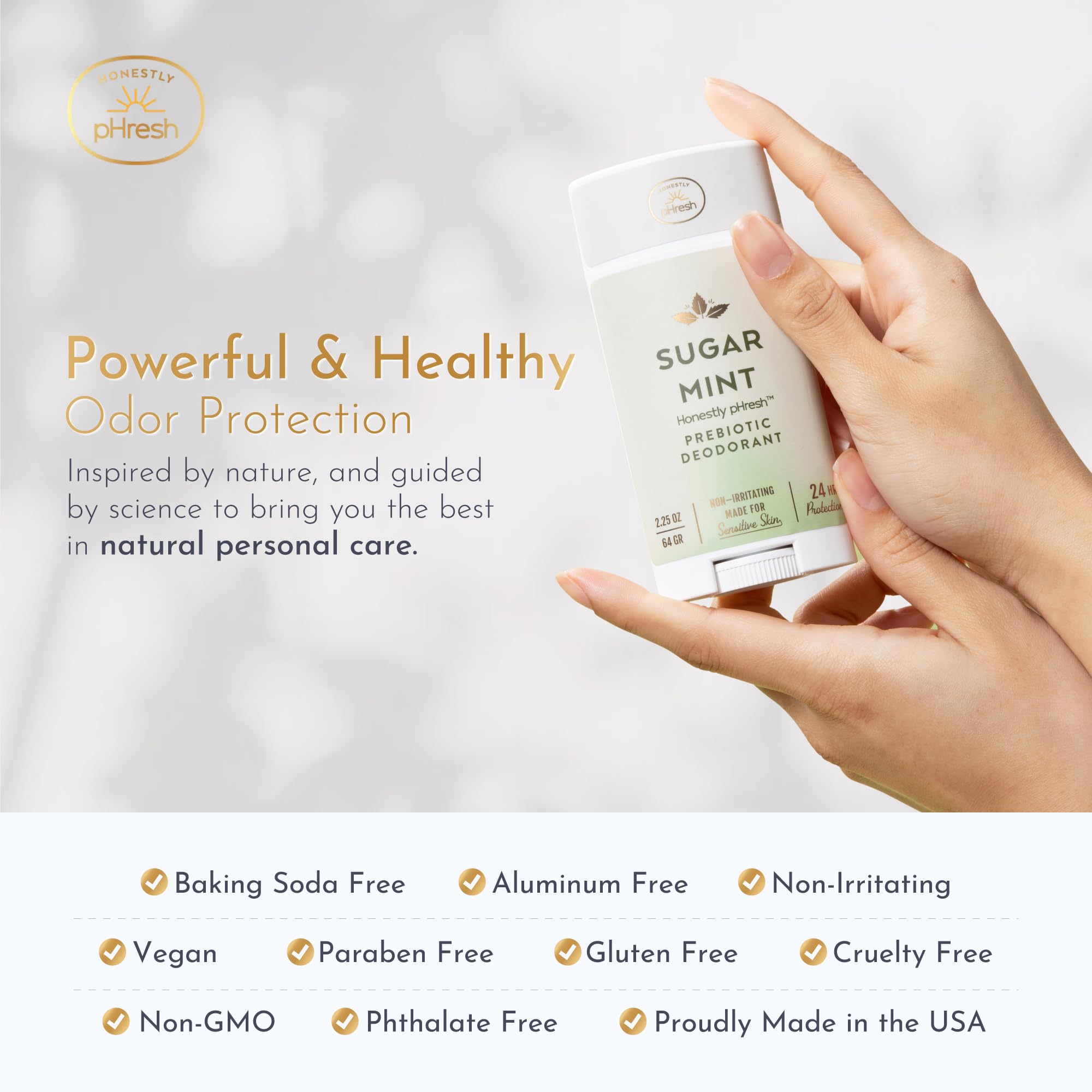 Honestly pHresh Prebiotic Natural Deodorant for Women – Aluminum & Baking Soda Free, Sugar Mint, 2.5 oz