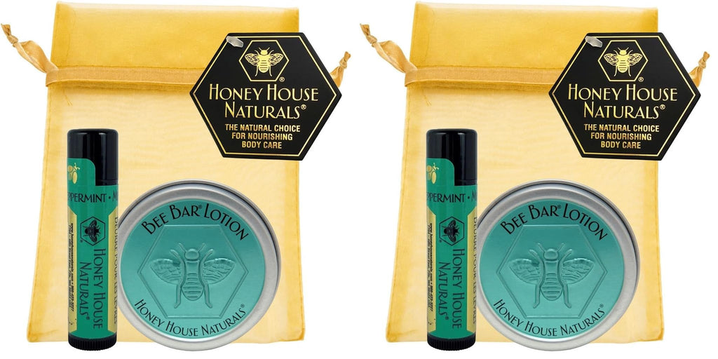 Honey House Naturals 2 Piece Gift Set | All-Natural Moisturizing Bee Bar & Lip Butter, Peppermint | Made in USA