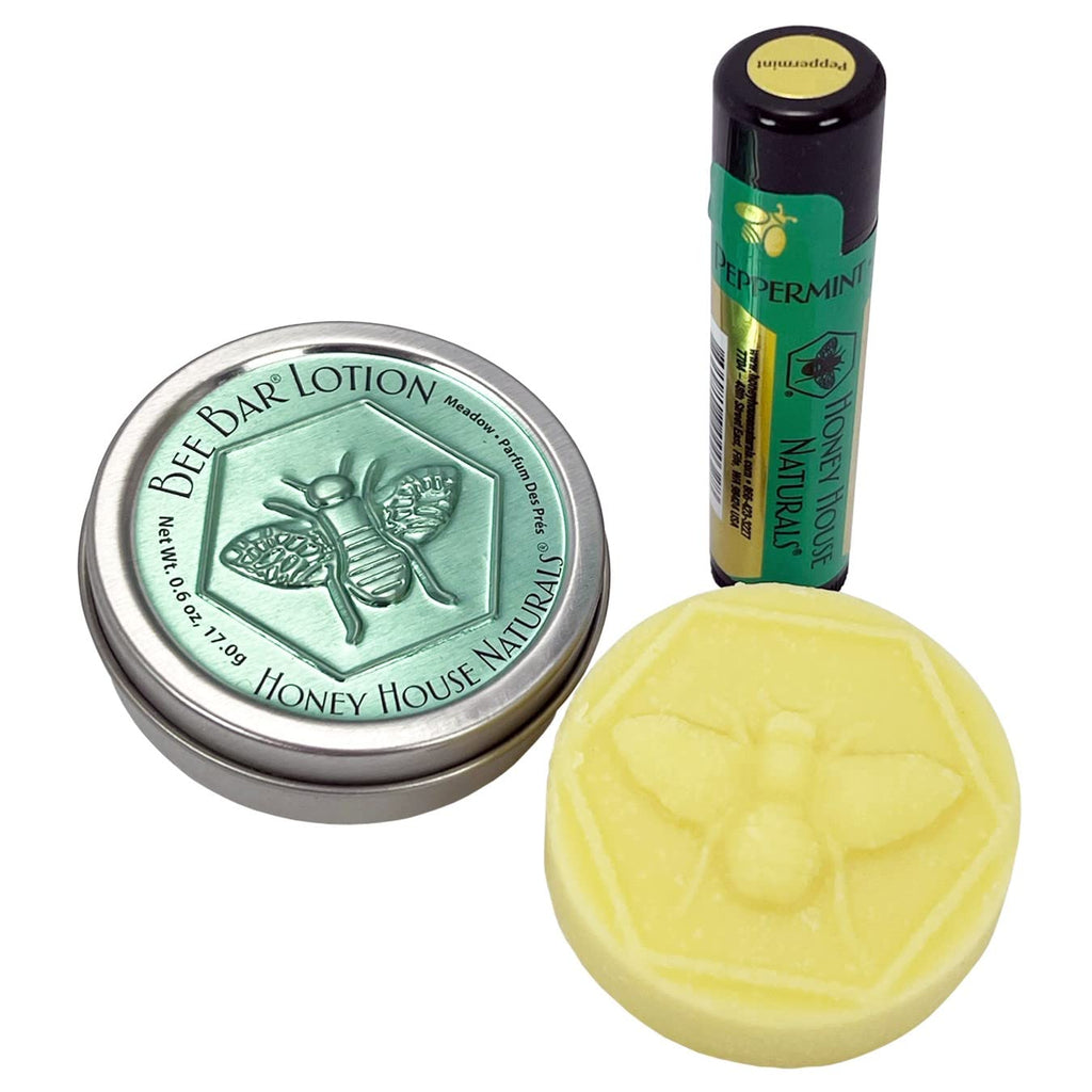 Honey House Naturals 2 Piece Gift Set | All-Natural Moisturizing Bee Bar & Lip Butter, Peppermint | Made in USA