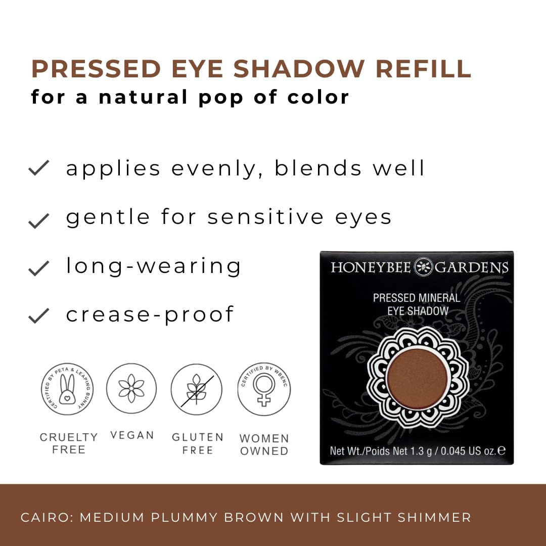 Honeybee Gardens Cairo Pressed Powder Eye Shadow Refill — Medium Plum Brown Shimmer, Long-Wearing & Crease-Proof