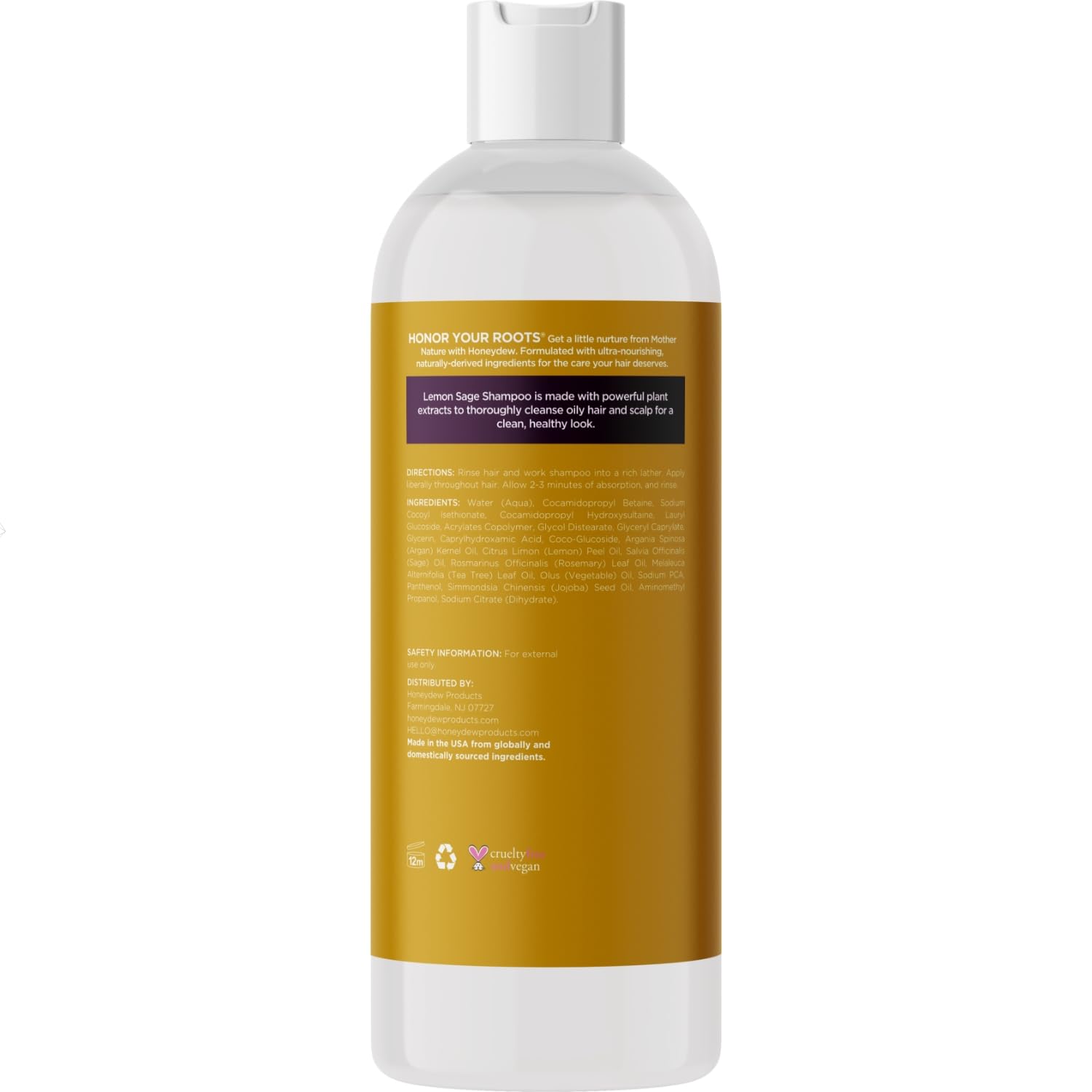 HONEYDEW Lemon Sage Shampoo for Oily Hair — Sulfate-Free Clarifying Shampoo with Lemon, Sage & Tea Tree