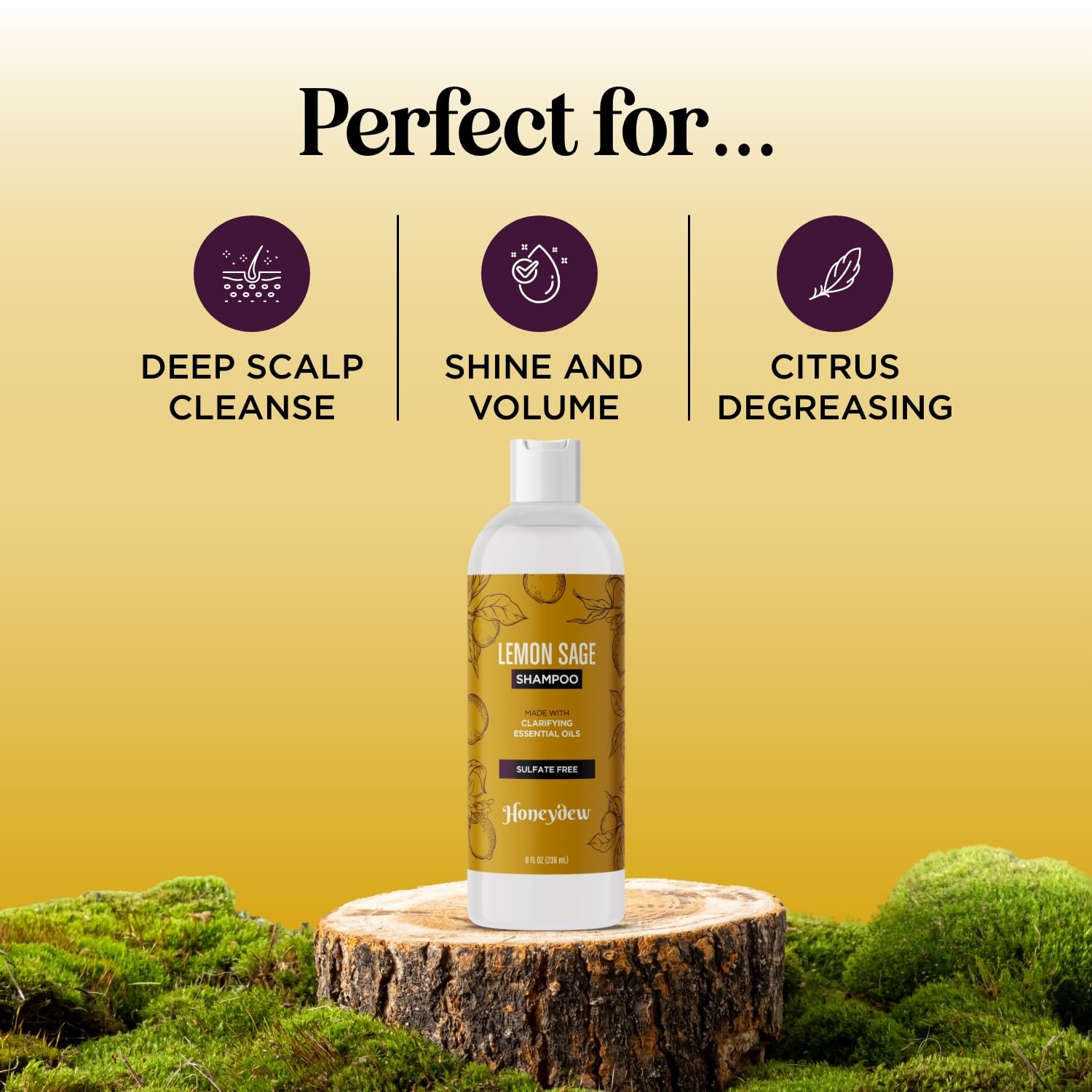 HONEYDEW Lemon Sage Shampoo for Oily Hair — Sulfate-Free Clarifying Shampoo with Lemon, Sage & Tea Tree