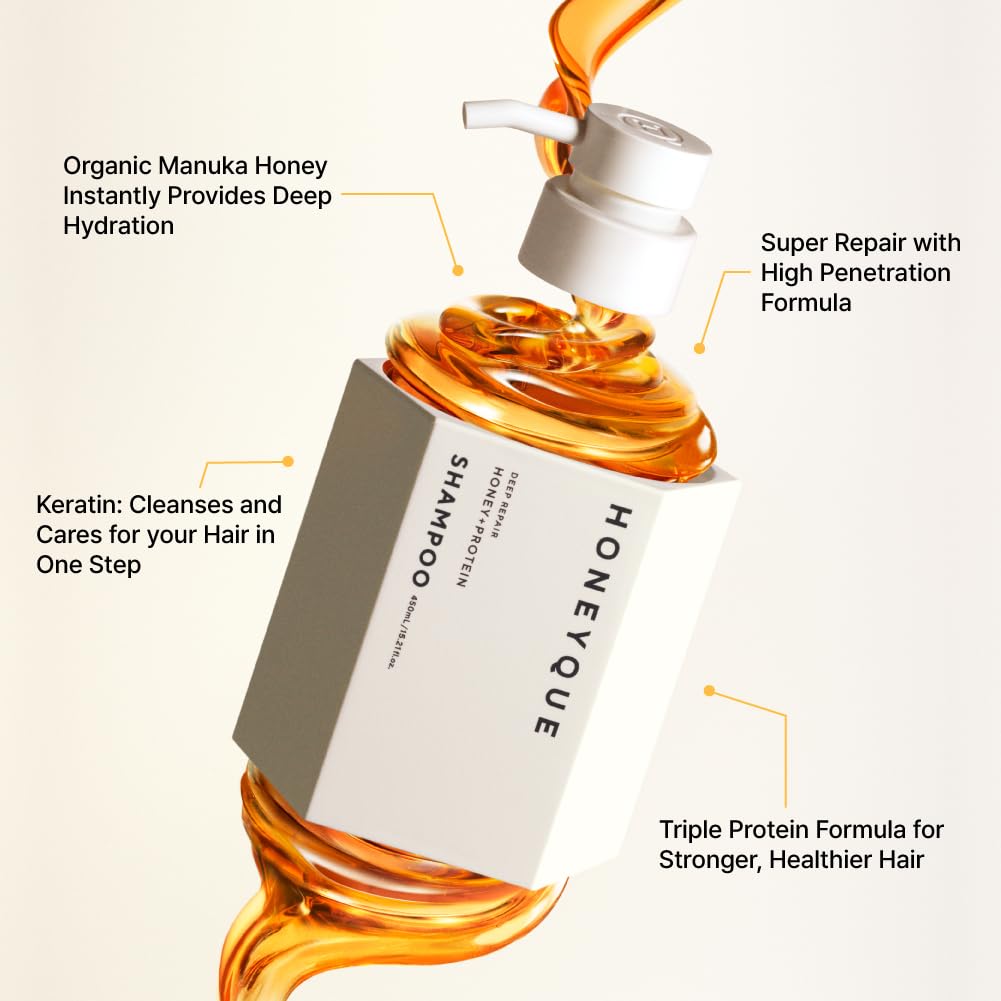 HONEYQUE Deep Repair Moist Shampoo 450ml – Sulfate-Free Hydration, Frizz Control & Protein Repair | Japanese Hair Care