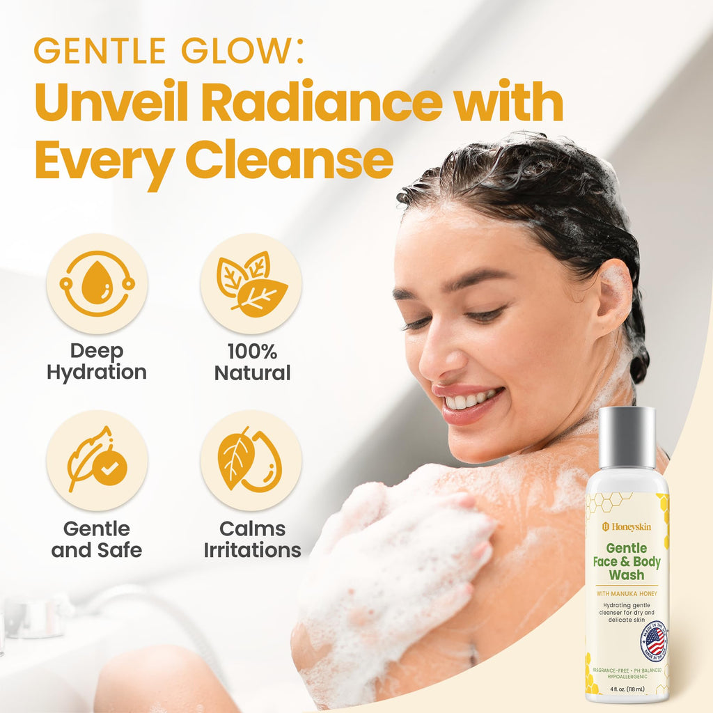 Honeyskin Face & Body Wash with Manuka Honey | Hydrating Cleanser for Sensitive Skin (4oz)