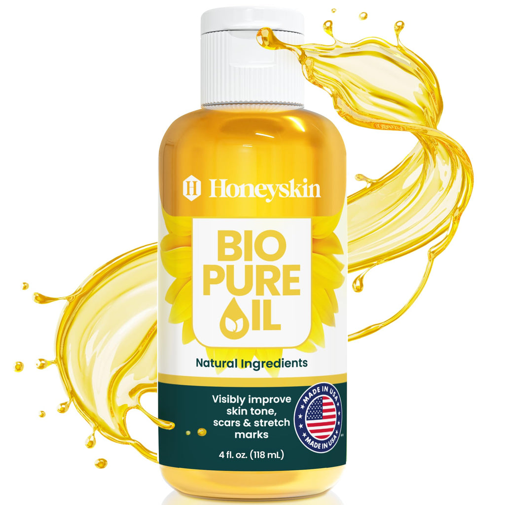 Honeyskin Bio Pure Skincare Oil | Hydration for Dry Skin, Pregnancy Stretch Marks, Scars, 4oz