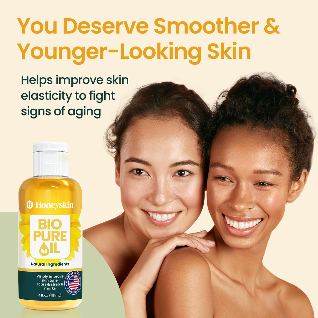Honeyskin Bio Pure Skincare Oil | Hydration for Dry Skin, Pregnancy Stretch Marks, Scars, 4oz