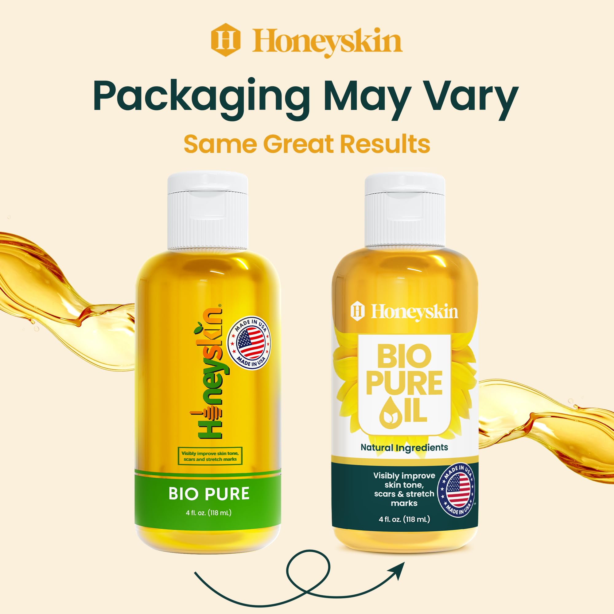 Honeyskin Bio Pure Skincare Oil | Hydration for Dry Skin, Pregnancy Stretch Marks, Scars, 4oz
