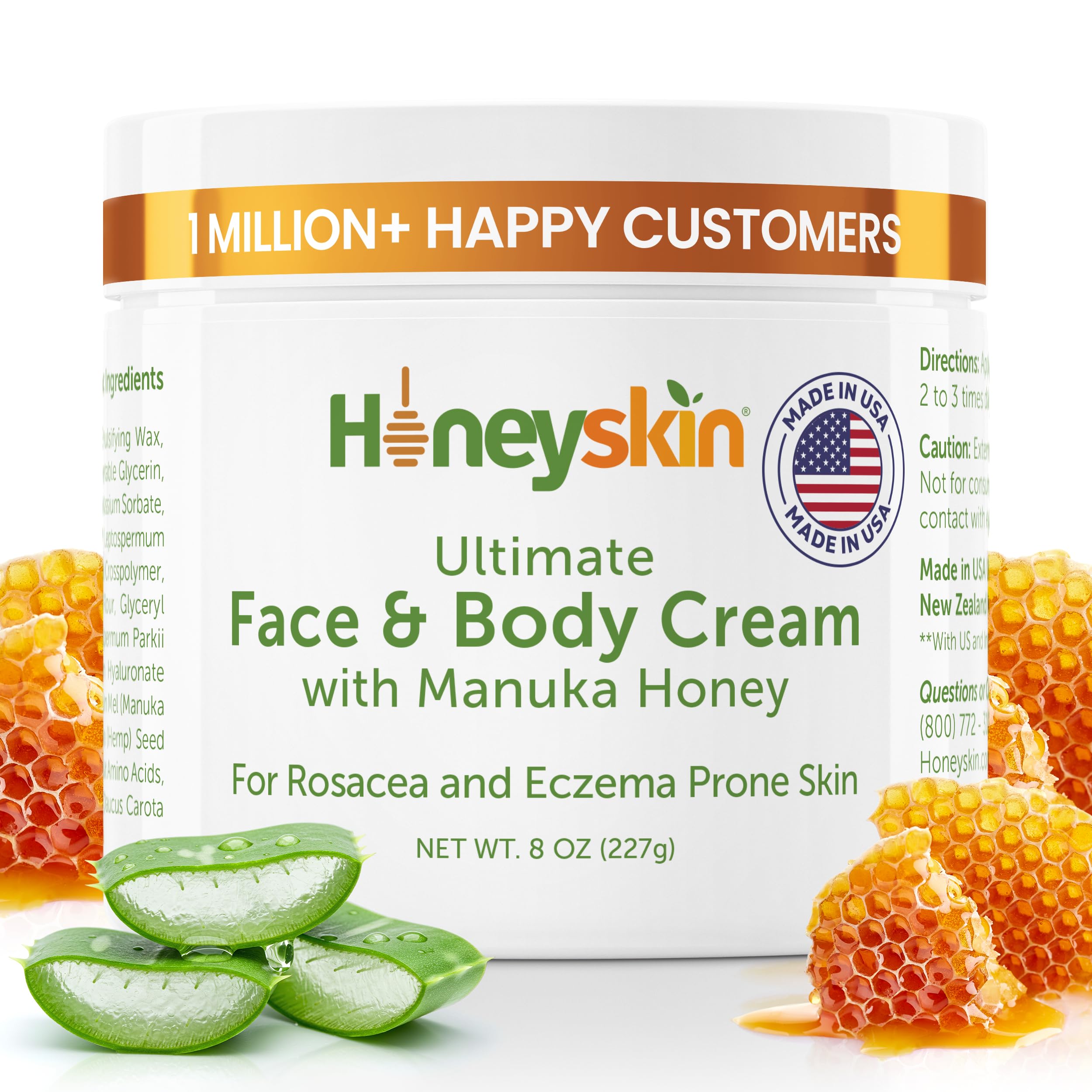 Honeyskin Hydrating Manuka Honey Face & Body Moisturizer – For Extremely Dry Skin (8 oz)