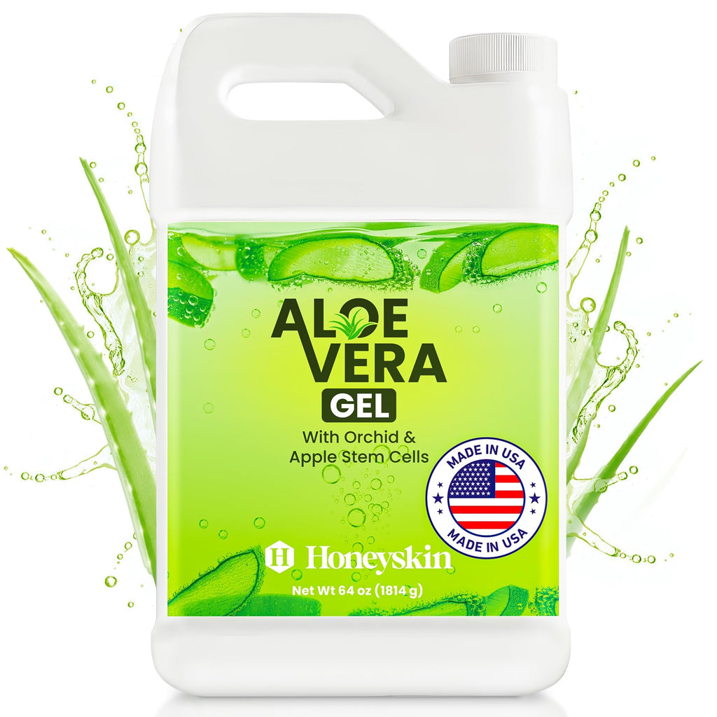 Honeyskin Organic Aloe Vera Gel – 100% Pure, Sunburn Relief & Face Moisturizer (64 fl oz)