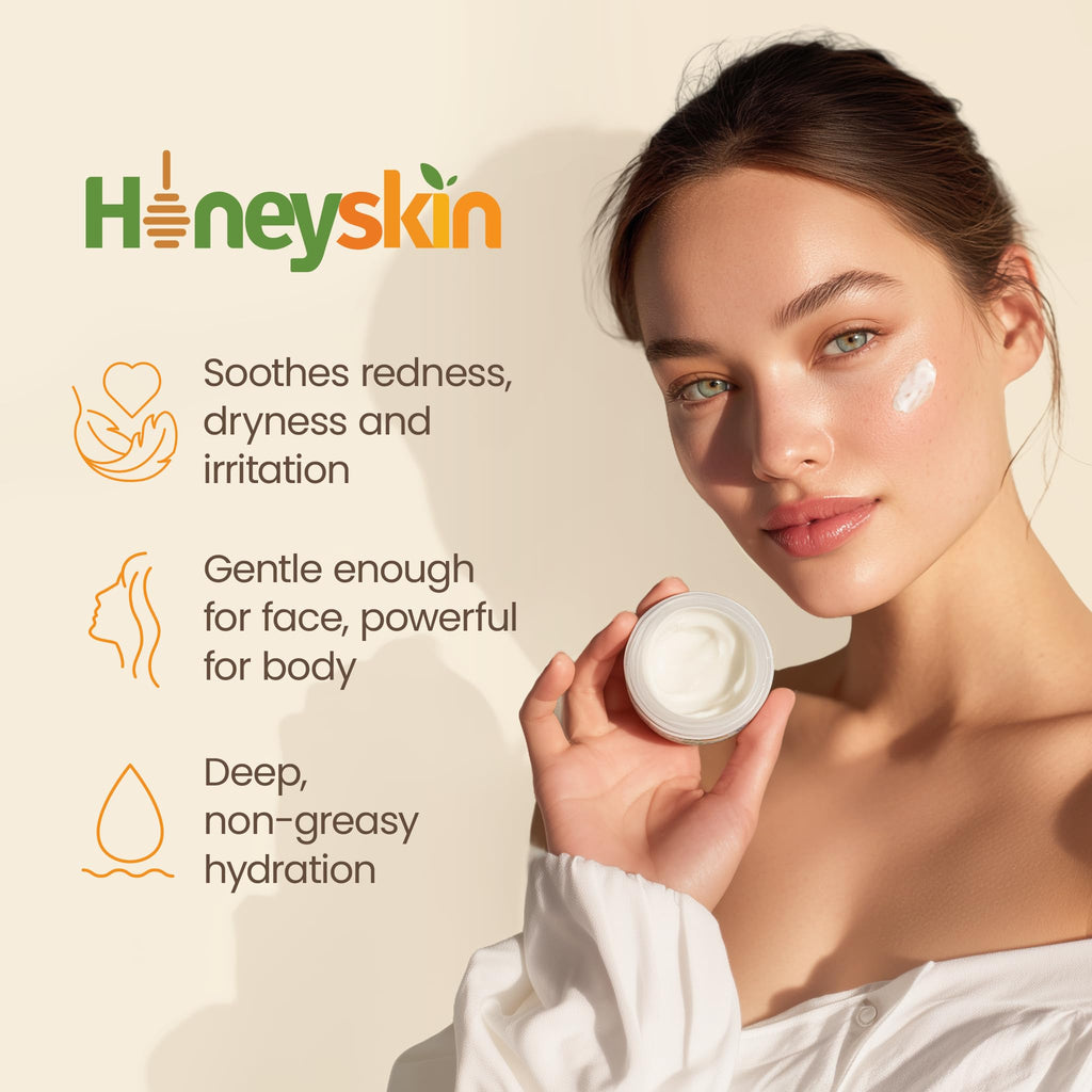 Honeyskin Hydrating Face Moisturizer & Body Cream with Manuka Honey – Organic Moisturizer for Extremely Dry Skin | 4 oz