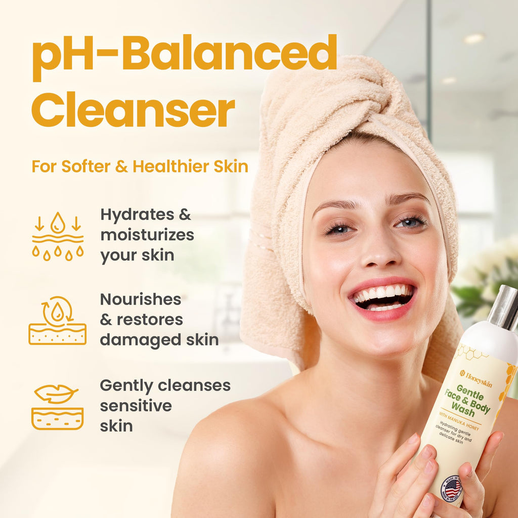 Honeyskin Face & Body Wash with Manuka Honey | Hydrating Cleanser for Sensitive Skin (4oz)