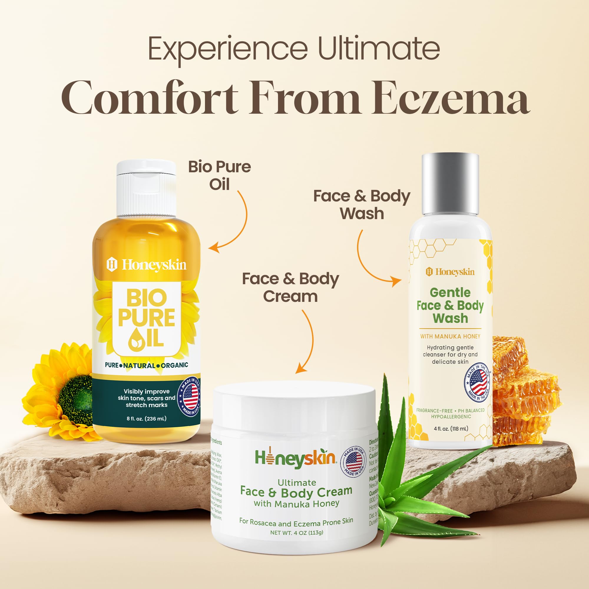 Honeyskin Hydrating Face Moisturizer & Body Cream with Manuka Honey – Organic Moisturizer for Extremely Dry Skin | 4 oz
