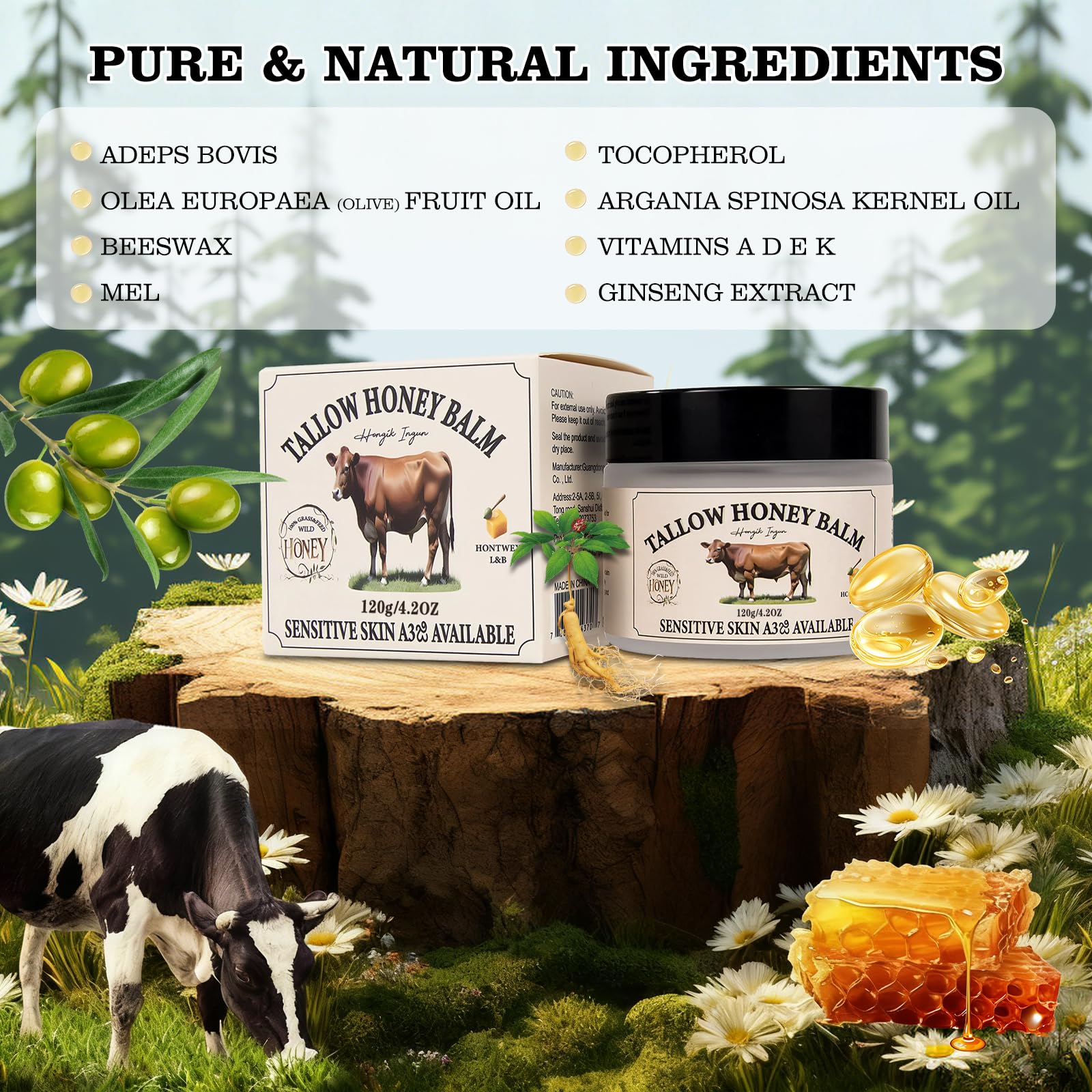 HONGIK INGUN Beef Tallow Balm with Ginseng & Honey — Skin Moisturizer, Grass-Fed Tallow