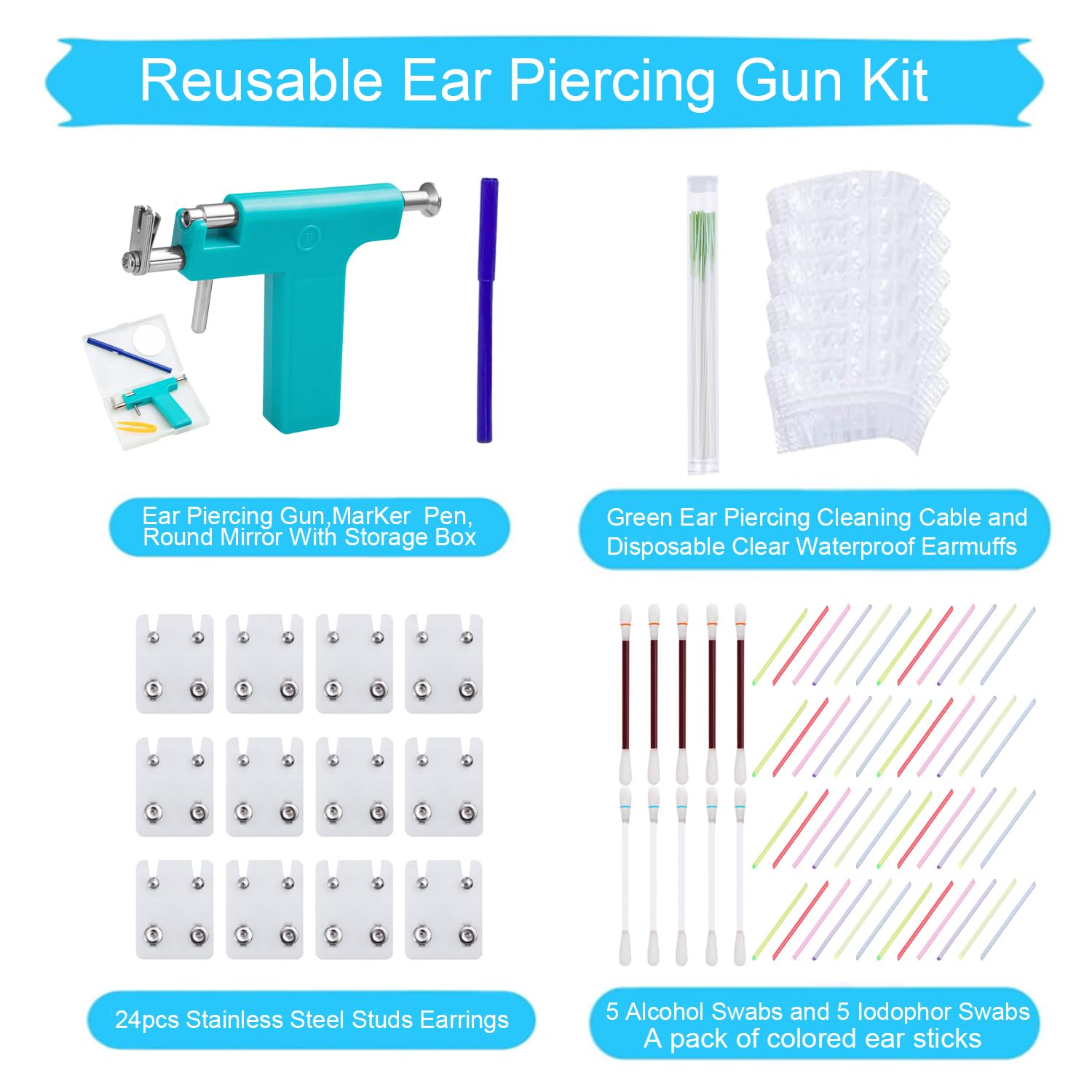 HONGTU implant Ear Piercing Gun Kit – Reusable 204-Piece Jewelry for Salon & Home