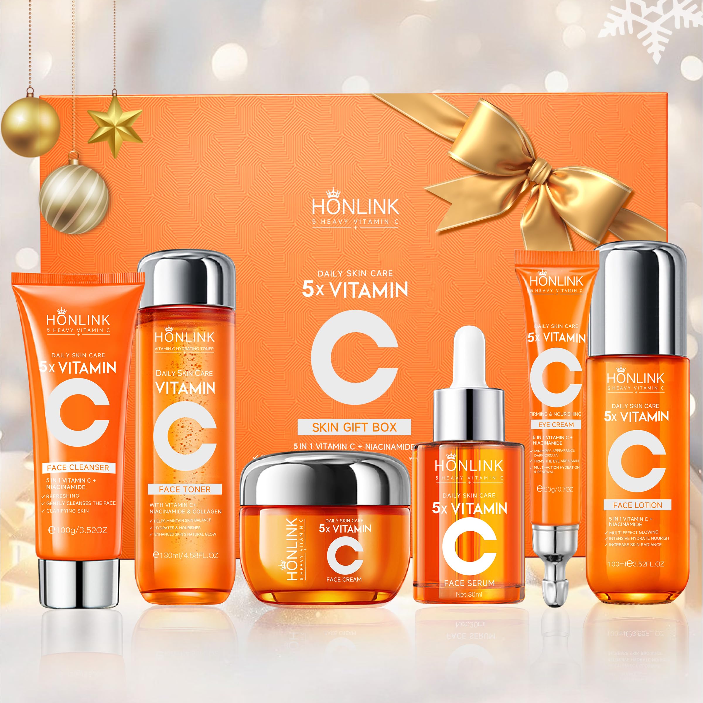 HONLINK Glown 6-Piece Hydrating Skincare Set — Vitamin C & Niacinamide | Gift for Women