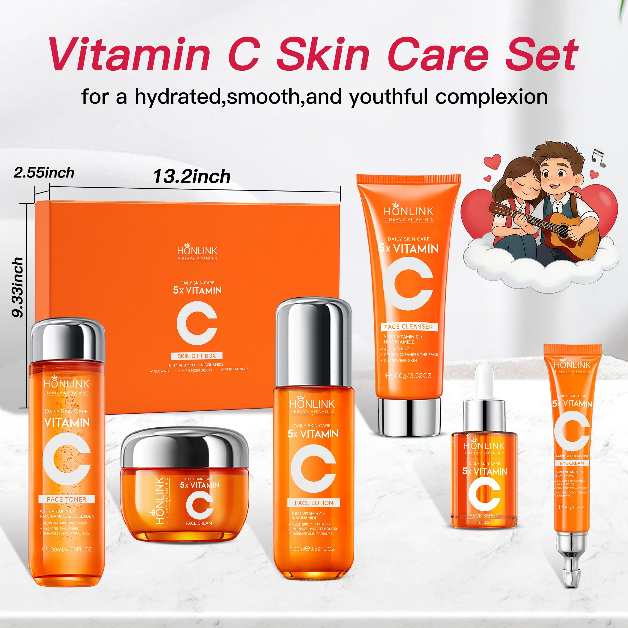 HONLINK Glown 6-Piece Hydrating Skincare Set — Vitamin C & Niacinamide | Gift for Women